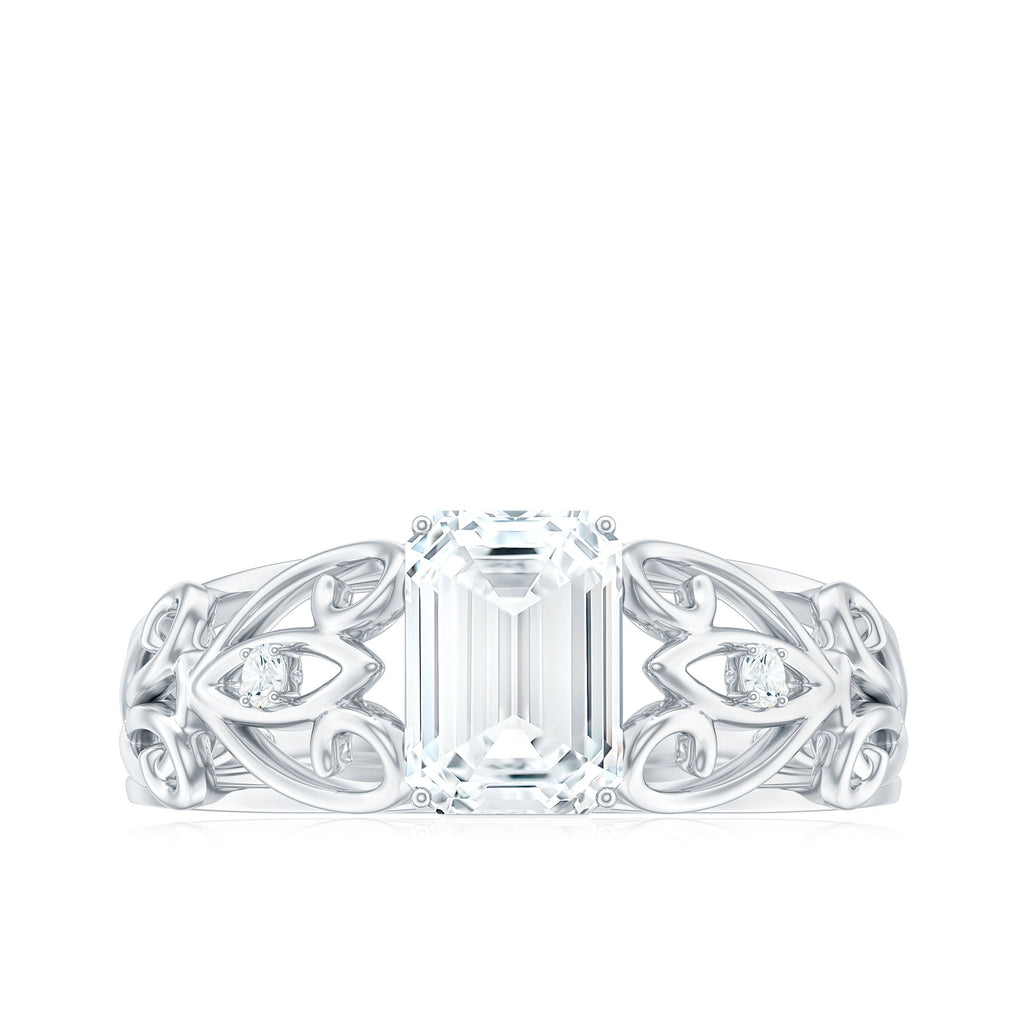 6X8 MM Emerald Cut Moissanite Vintage Inspired Solitaire Ring