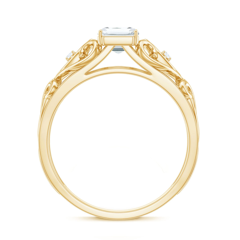 6X8 MM Emerald Cut Moissanite Vintage Inspired Solitaire Ring