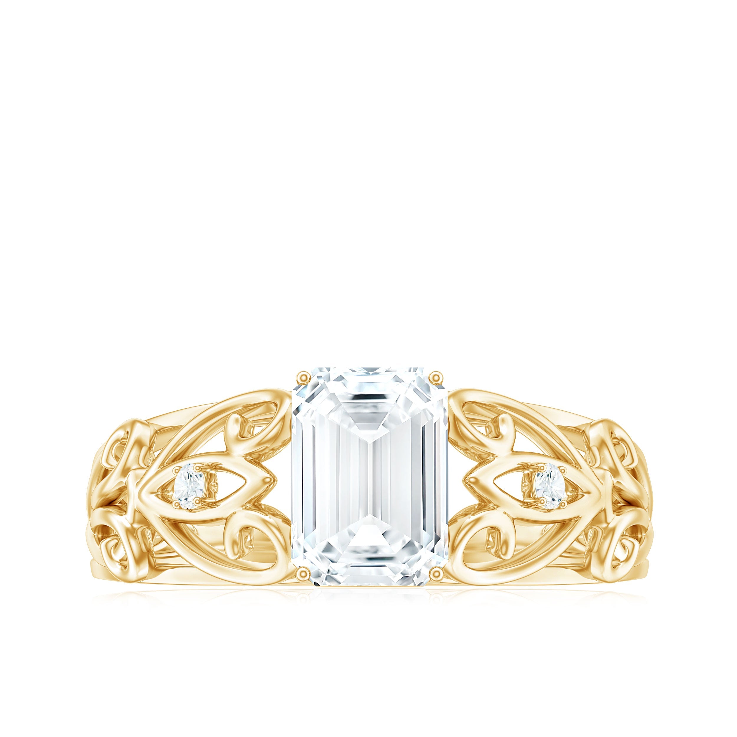 6X8 MM Emerald Cut Moissanite Vintage Inspired Solitaire Ring