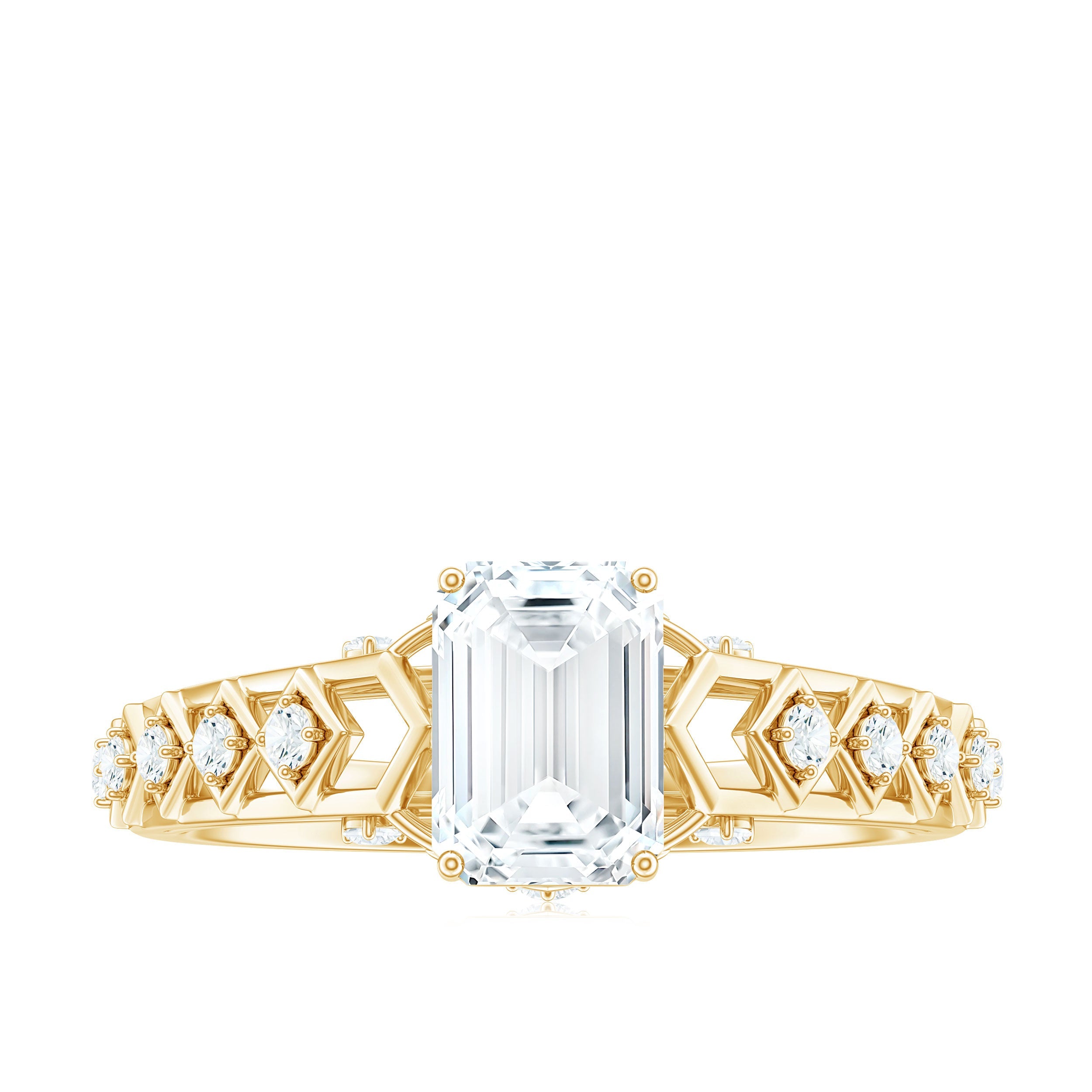 6X8 MM Emerald Cut Moissanite Solitaire Engagement Ring with Side Stones