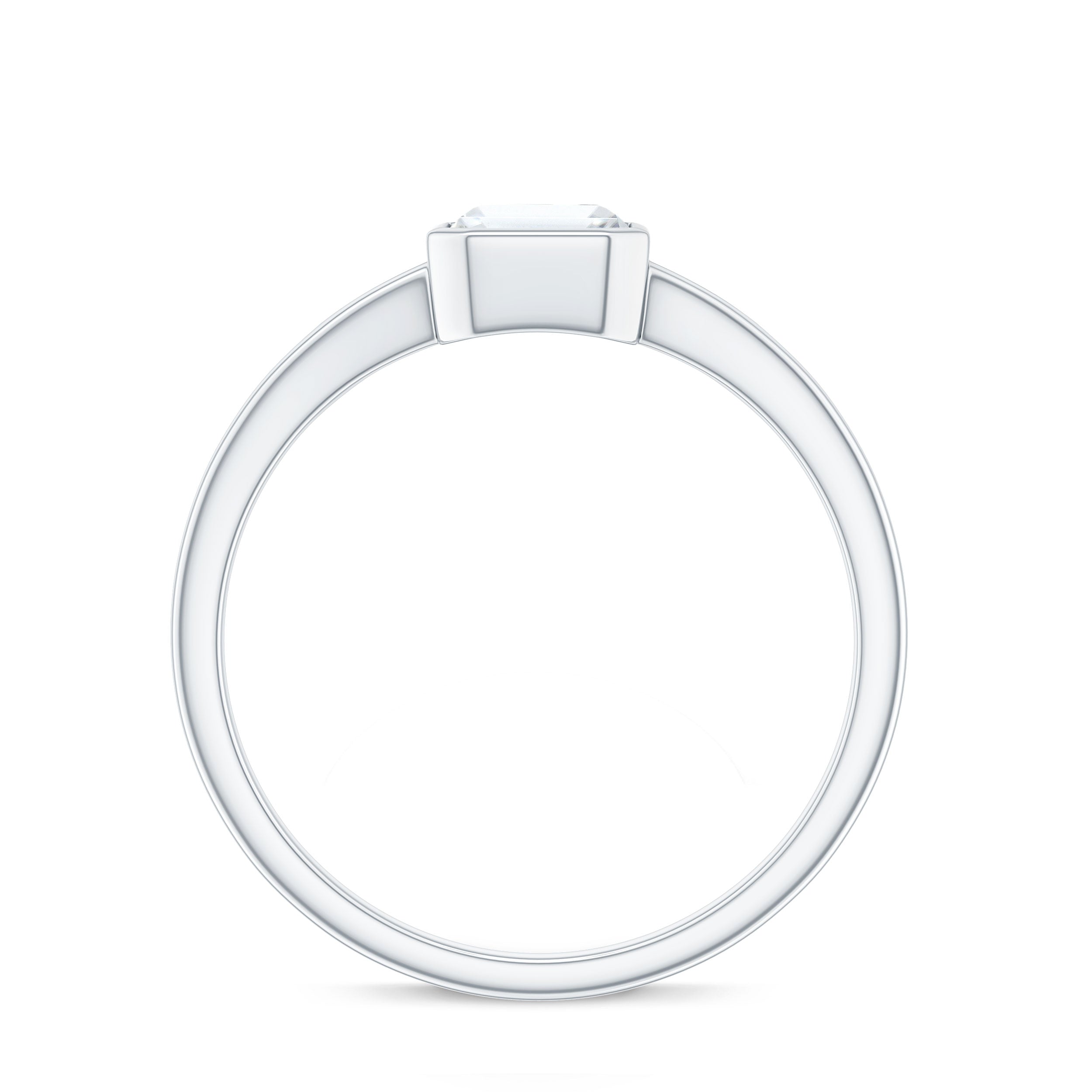 6X8mm Emerald Cut Moissanite Bezel Set Engagement Ring with Split Shank