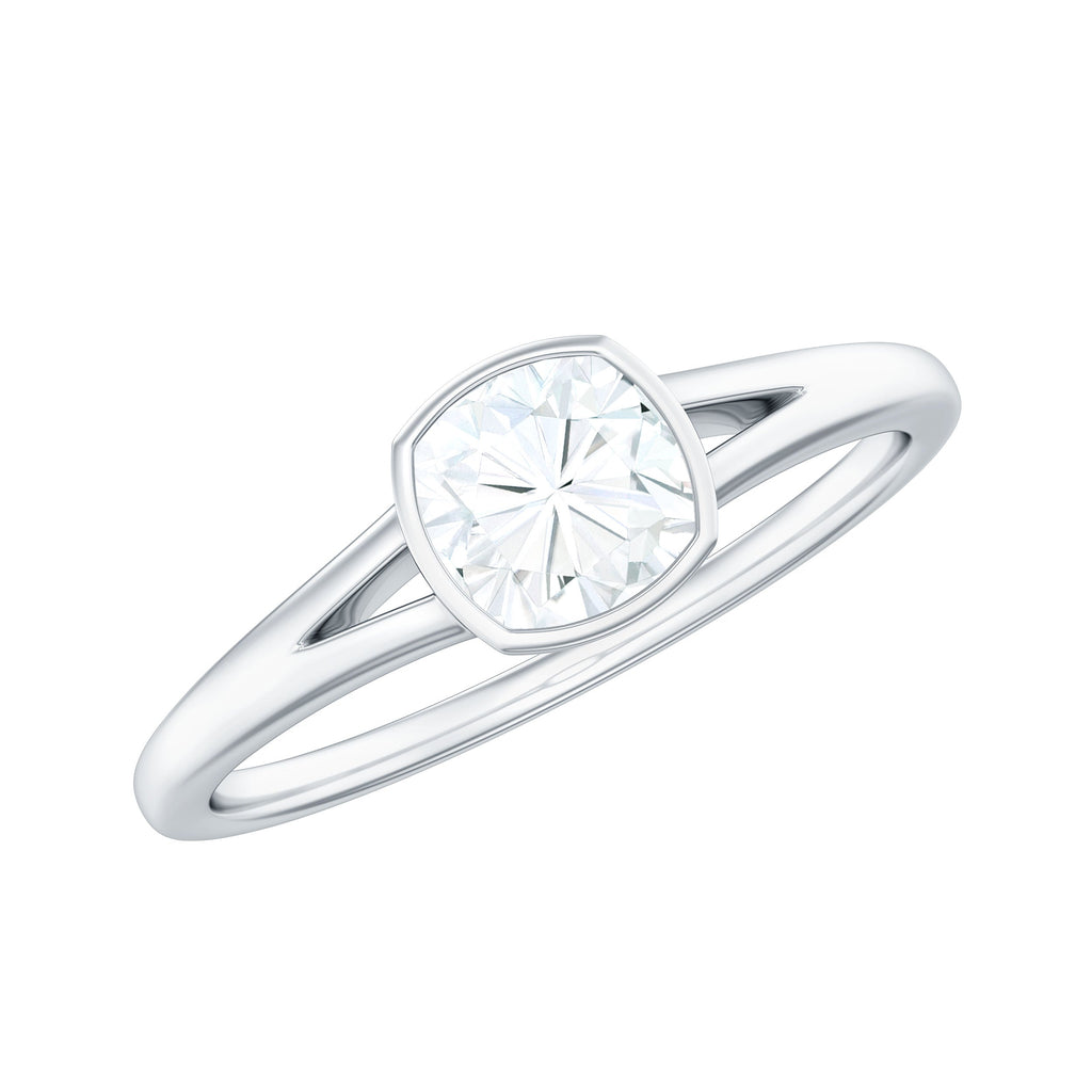 6mm Cushion Cut Moissanite Solitaire Split Shank Ring
