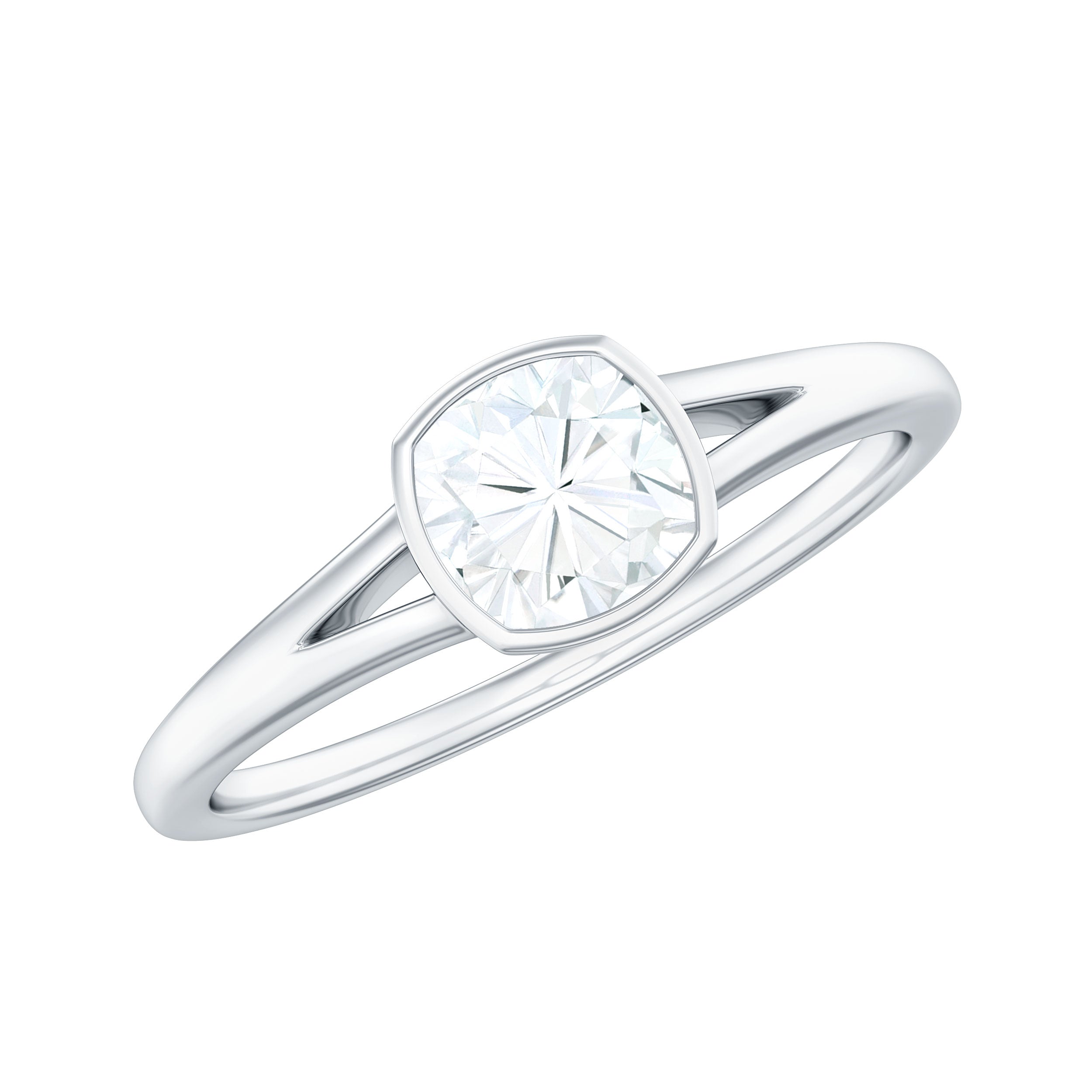 6mm Cushion Cut Moissanite Solitaire Split Shank Ring
