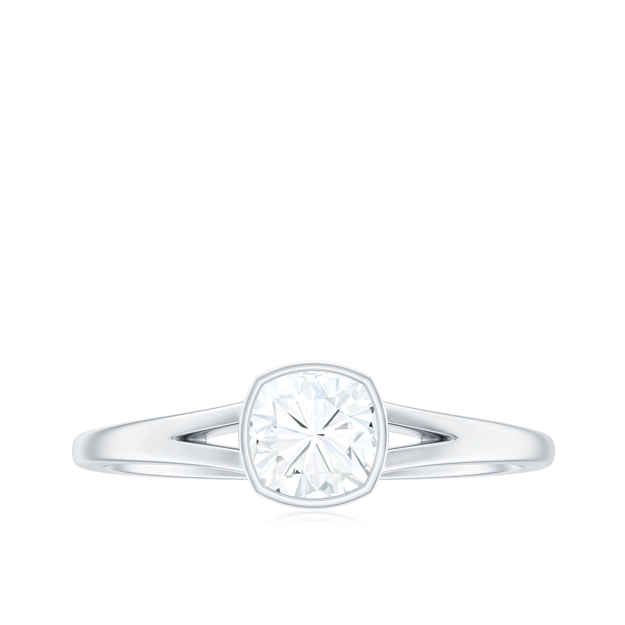 6mm Cushion Cut Moissanite Solitaire Split Shank Ring