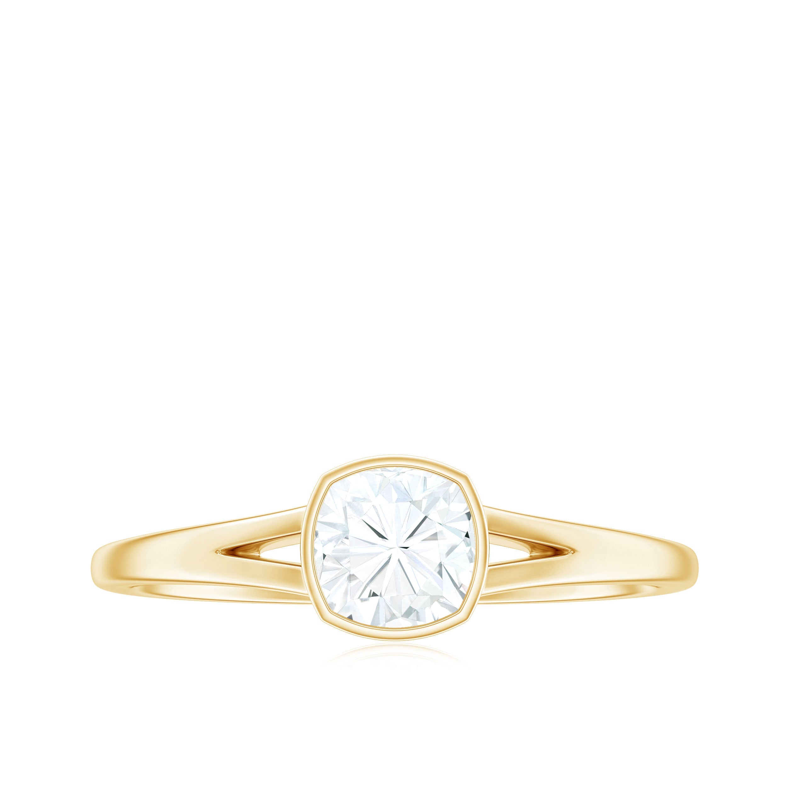 6mm Cushion Cut Moissanite Solitaire Split Shank Ring