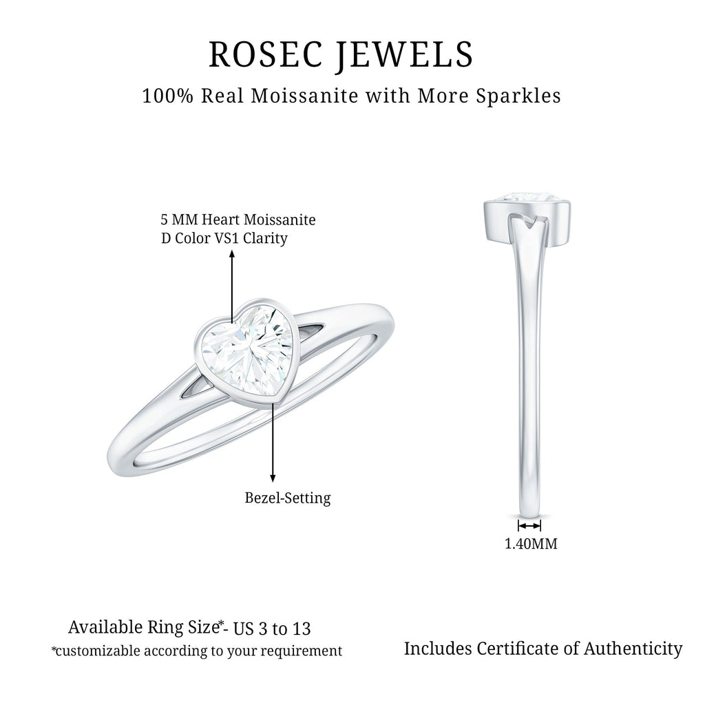 5mm Heart Shape Moissanite Solitaire Ring with Split Shank