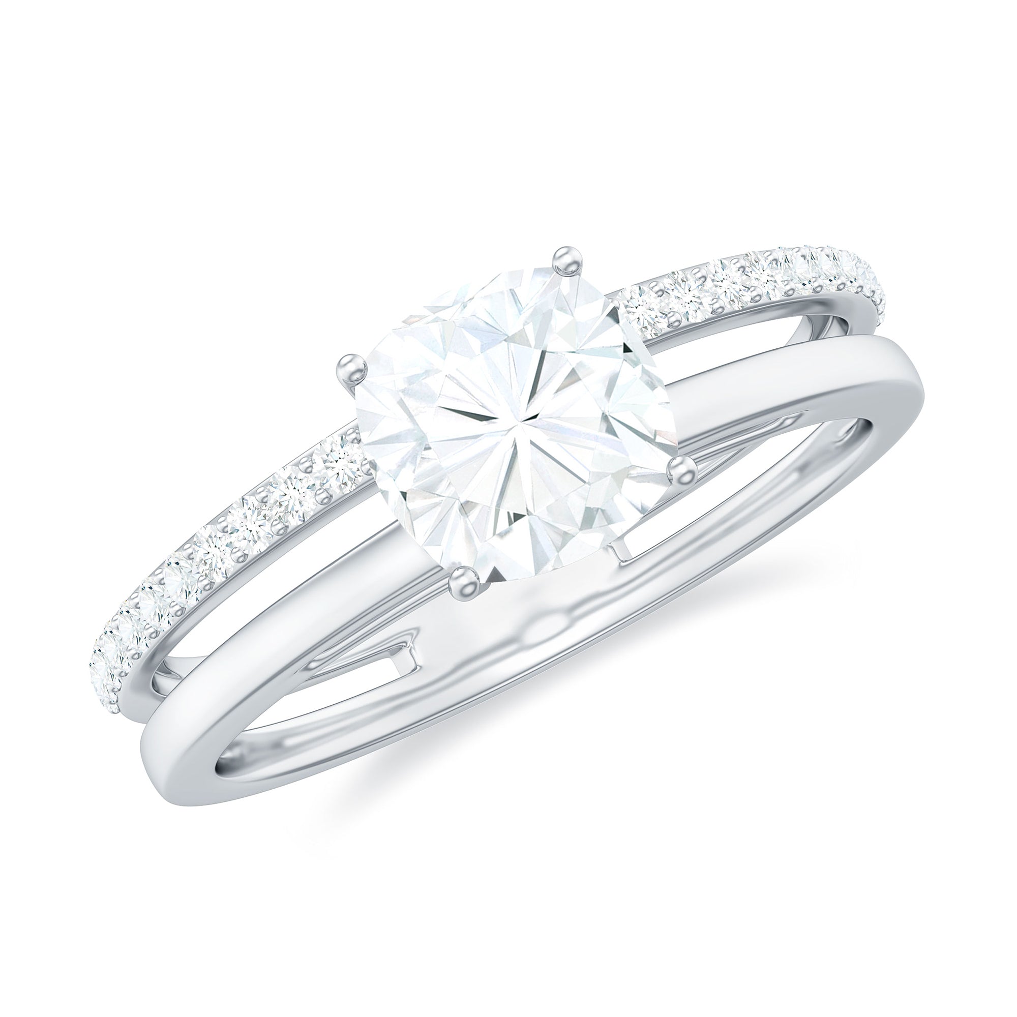 6X6 MM Certified Moissanite Solitaire Double Band Engagement Ring