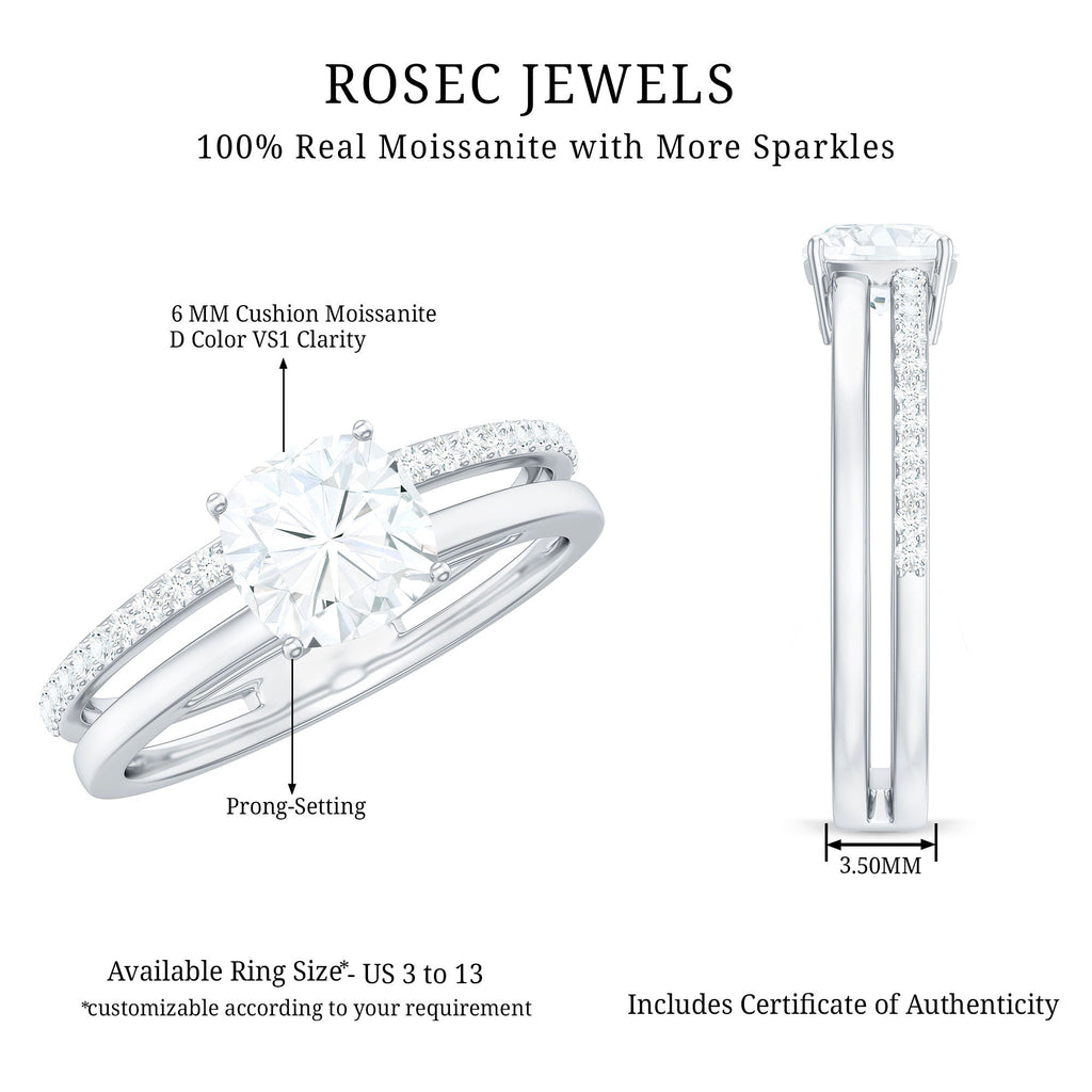 6X6 MM Certified Moissanite Solitaire Double Band Engagement Ring