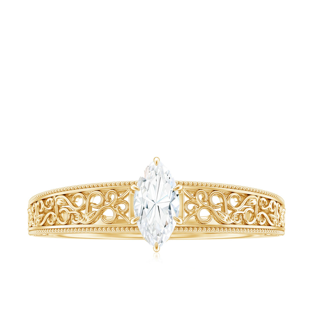 4x8mm Marquise Cut Certified Moissanite Solitaire Engagement Ring