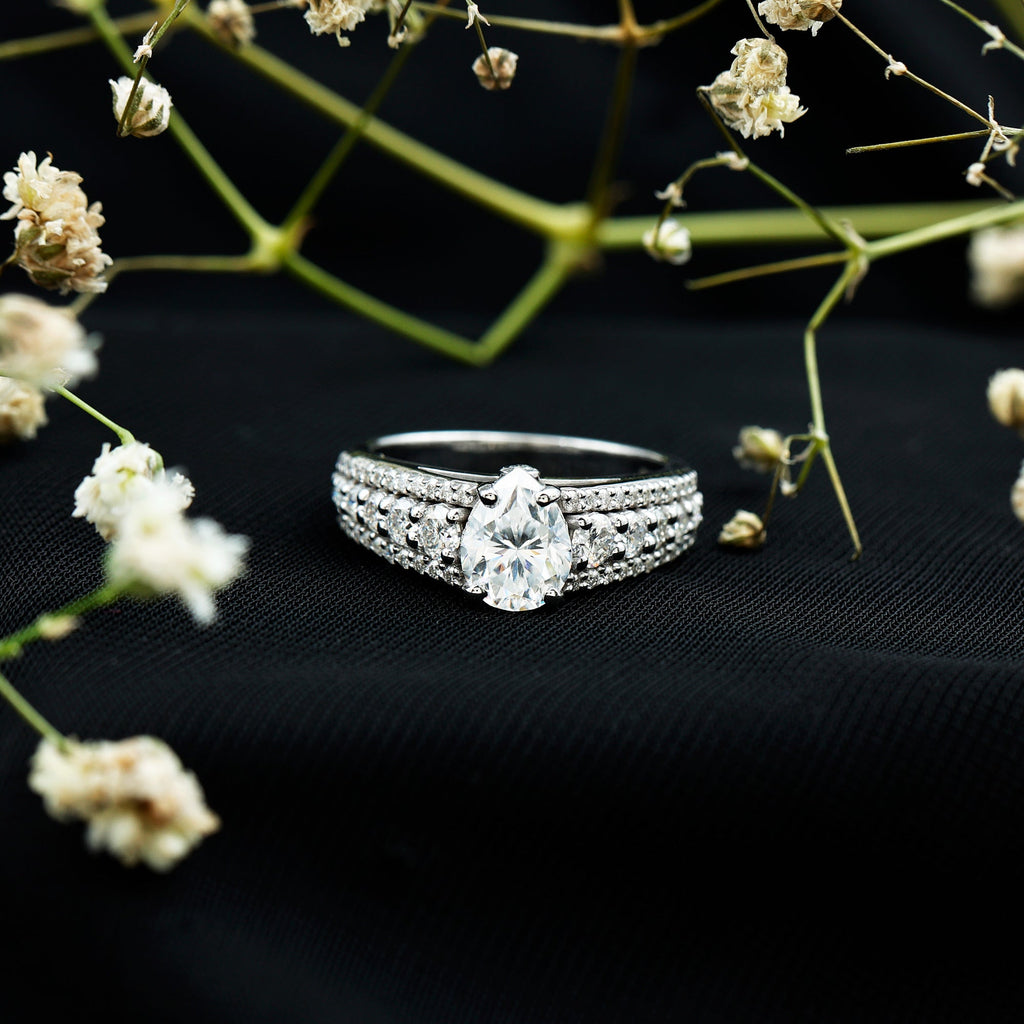 6X8 MM Pear Shape Moissanite Vintage Inspired Engagement Ring