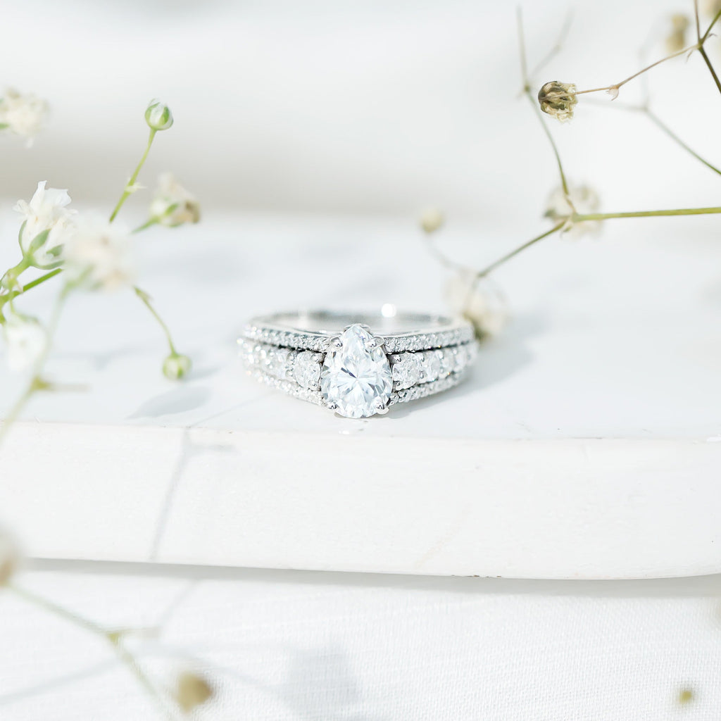 6X8 MM Pear Shape Moissanite Vintage Inspired Engagement Ring