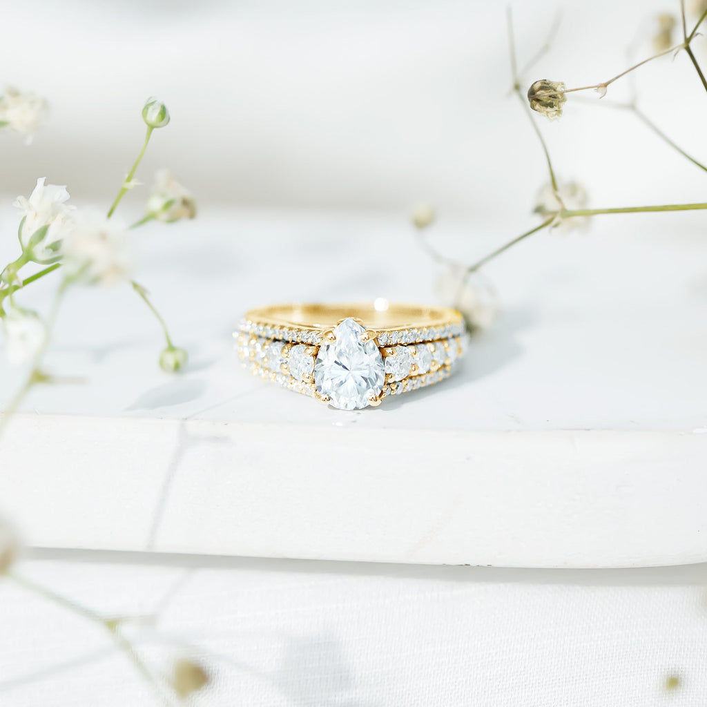 6X8 MM Pear Shape Moissanite Vintage Inspired Engagement Ring