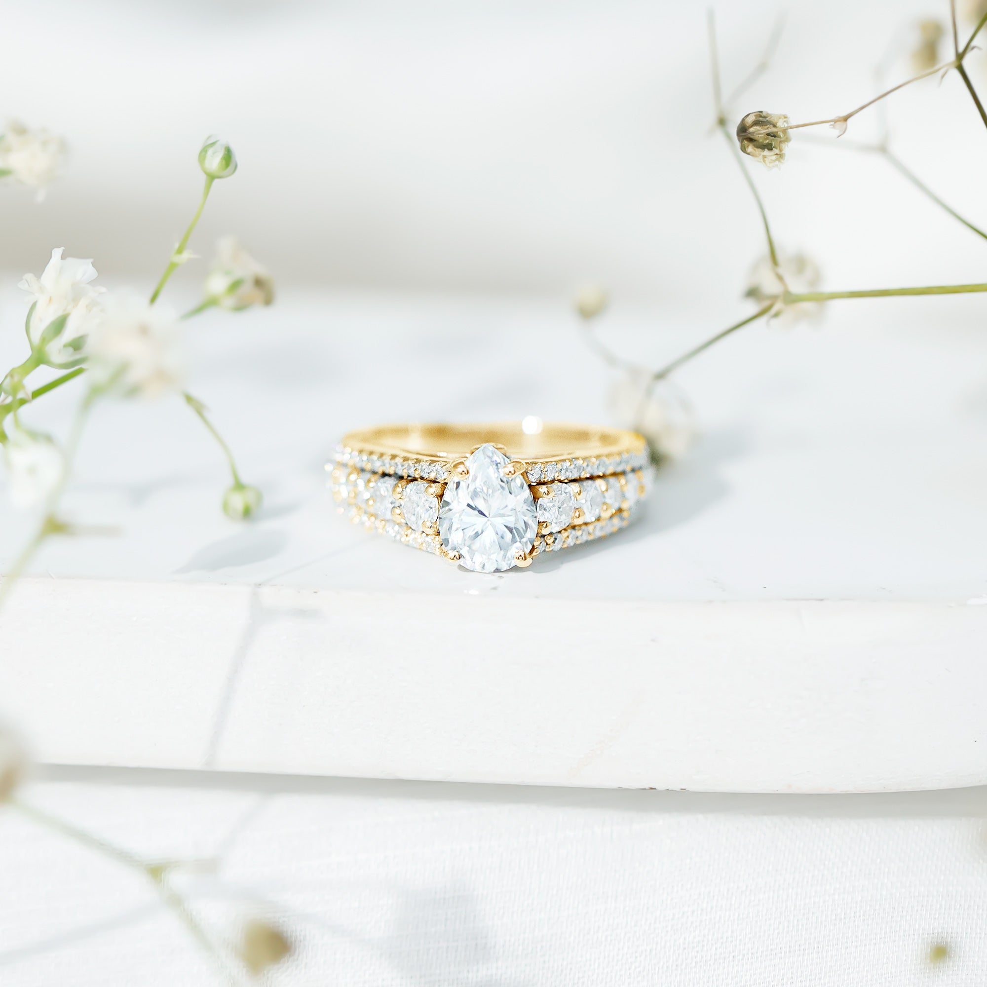 6X8 MM Pear Shape Moissanite Vintage Inspired Engagement Ring