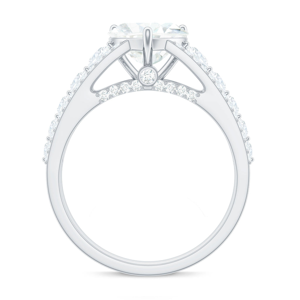 8 mm Heart Moissanite Solitaire Statement Ring With Side Stones