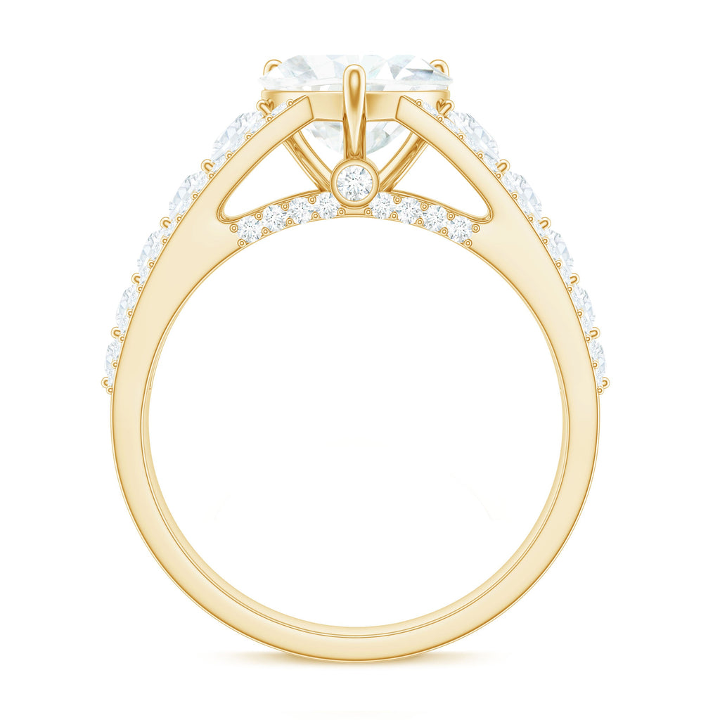 8 mm Heart Moissanite Solitaire Statement Ring With Side Stones