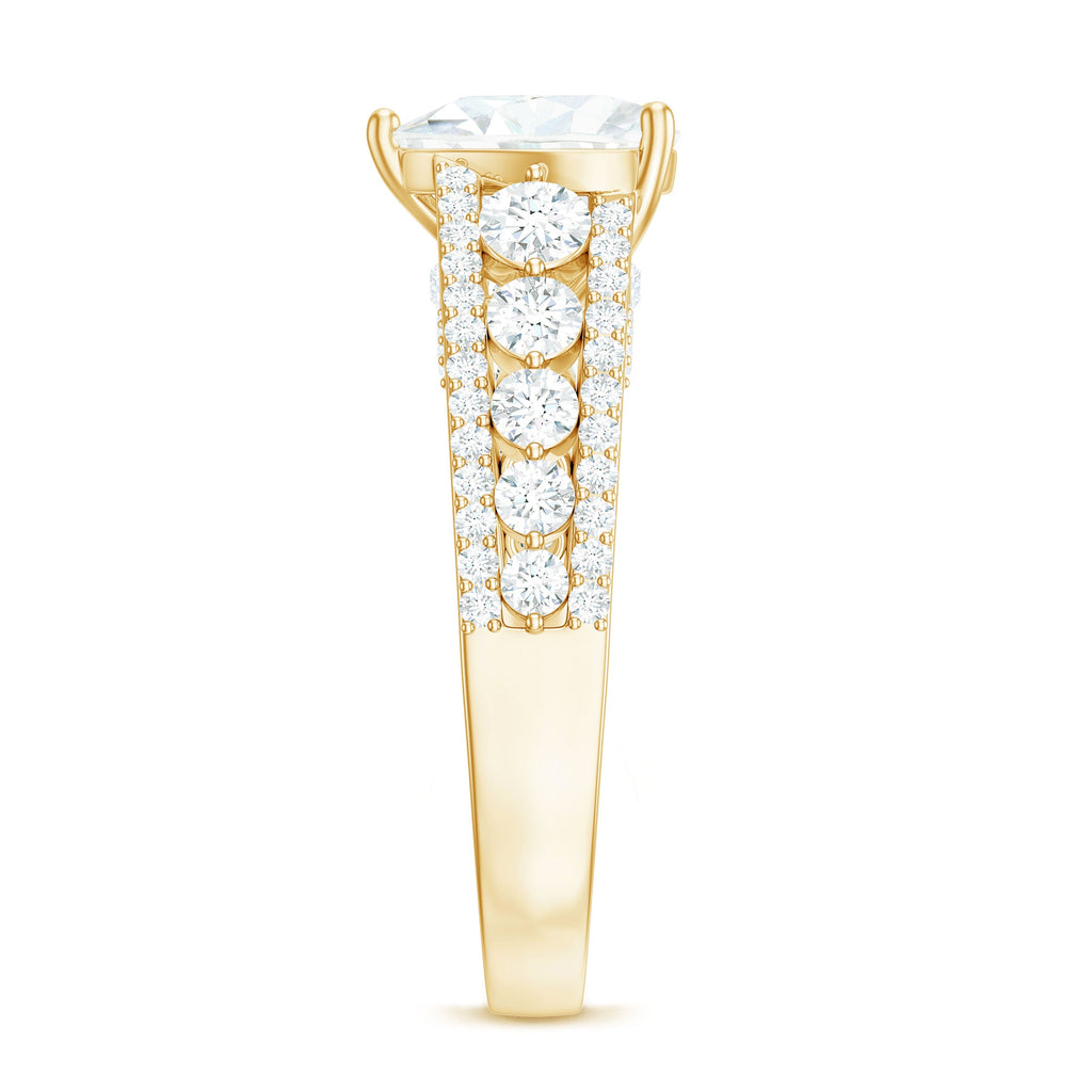 8 mm Heart Moissanite Solitaire Statement Ring With Side Stones