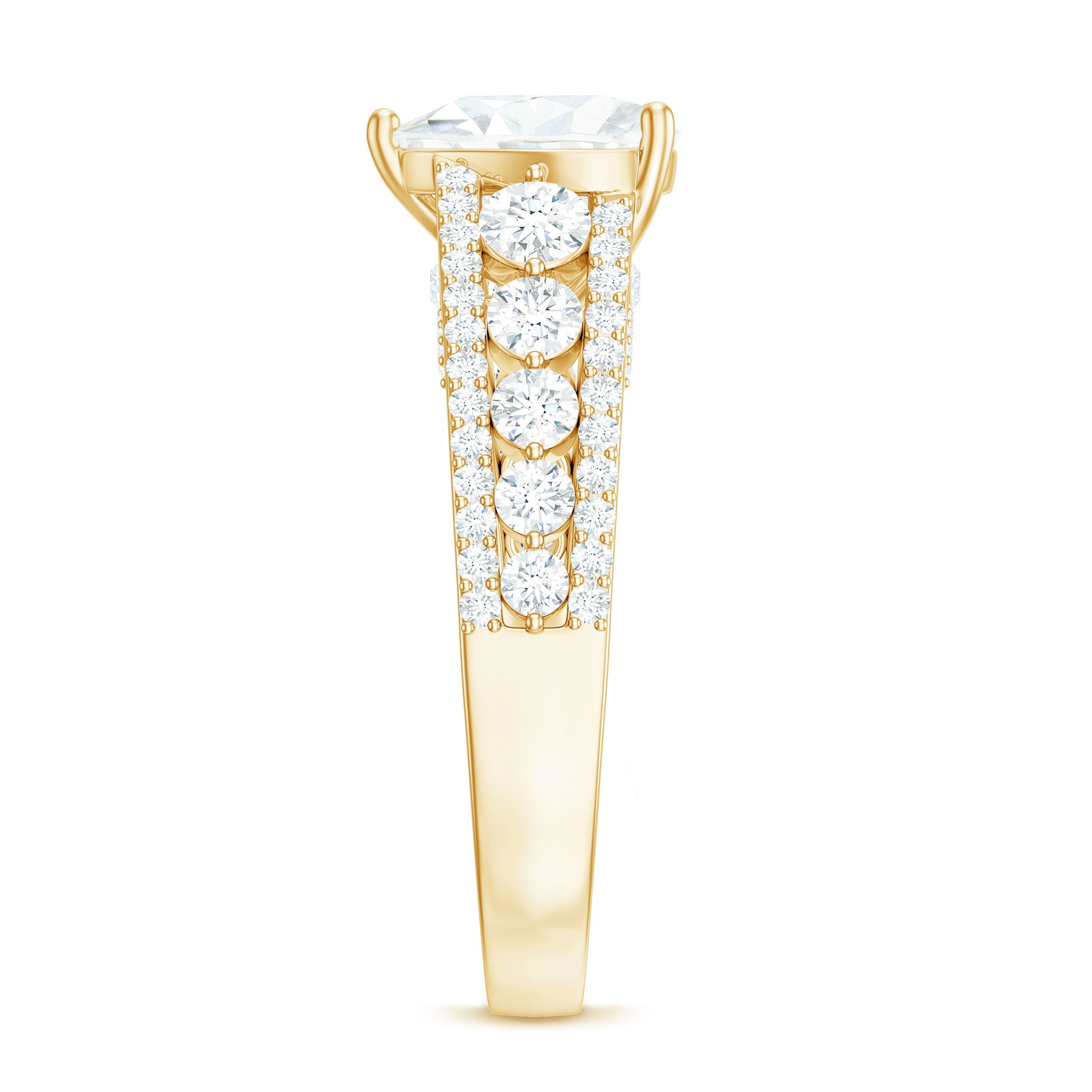 8 mm Heart Moissanite Solitaire Statement Ring With Side Stones