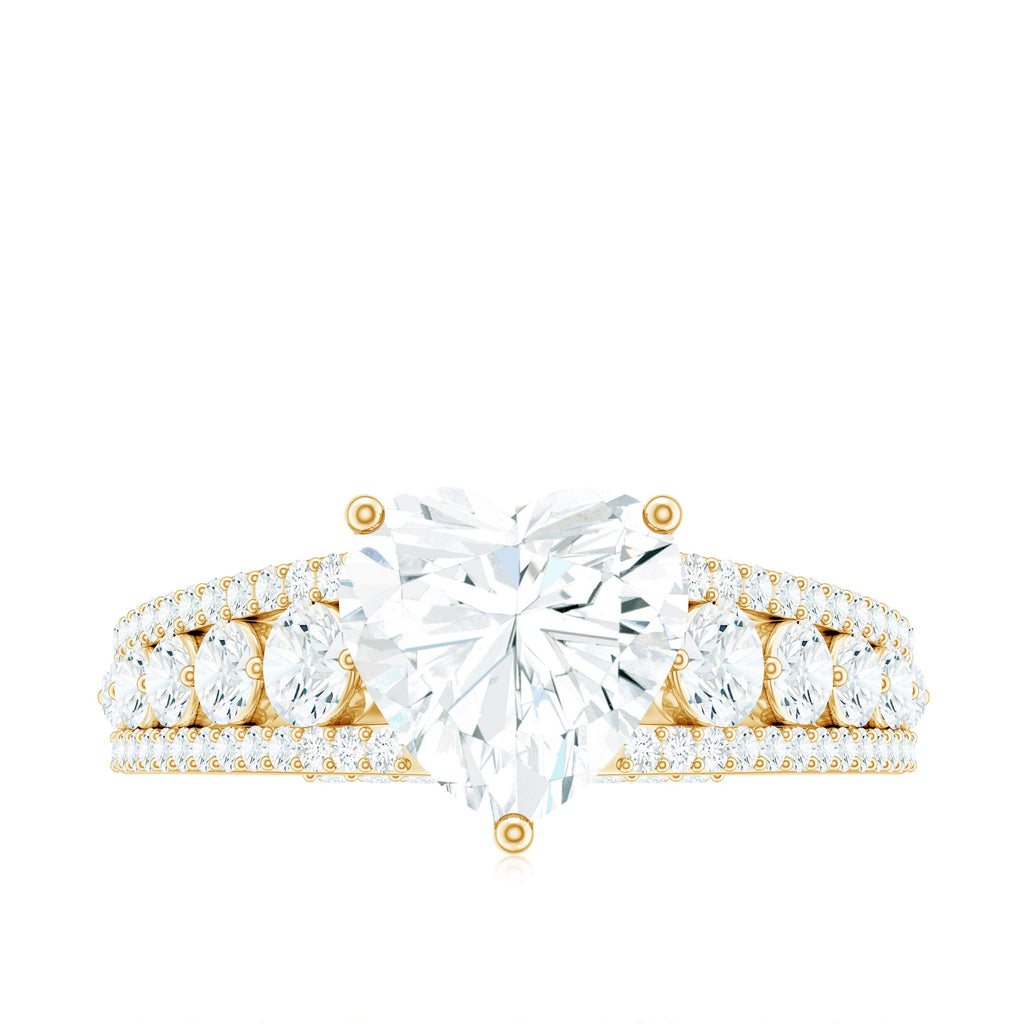 8 mm Heart Moissanite Solitaire Statement Ring With Side Stones