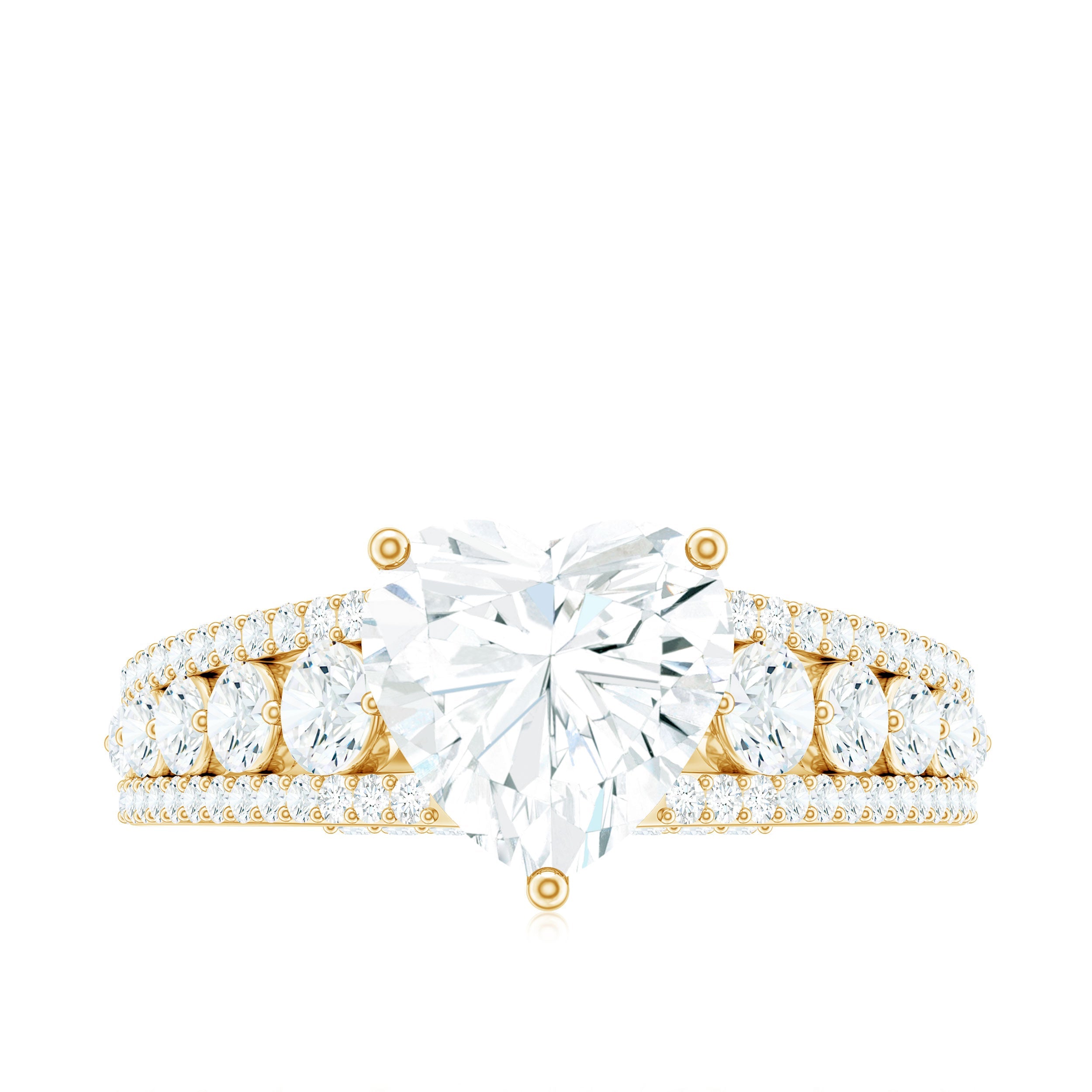 8 mm Heart Moissanite Solitaire Statement Ring With Side Stones