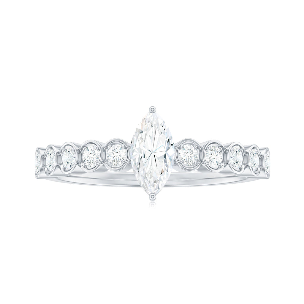 4X8mm Marquise Cut Moissanite Solitaire Engagement Ring with Side Stones