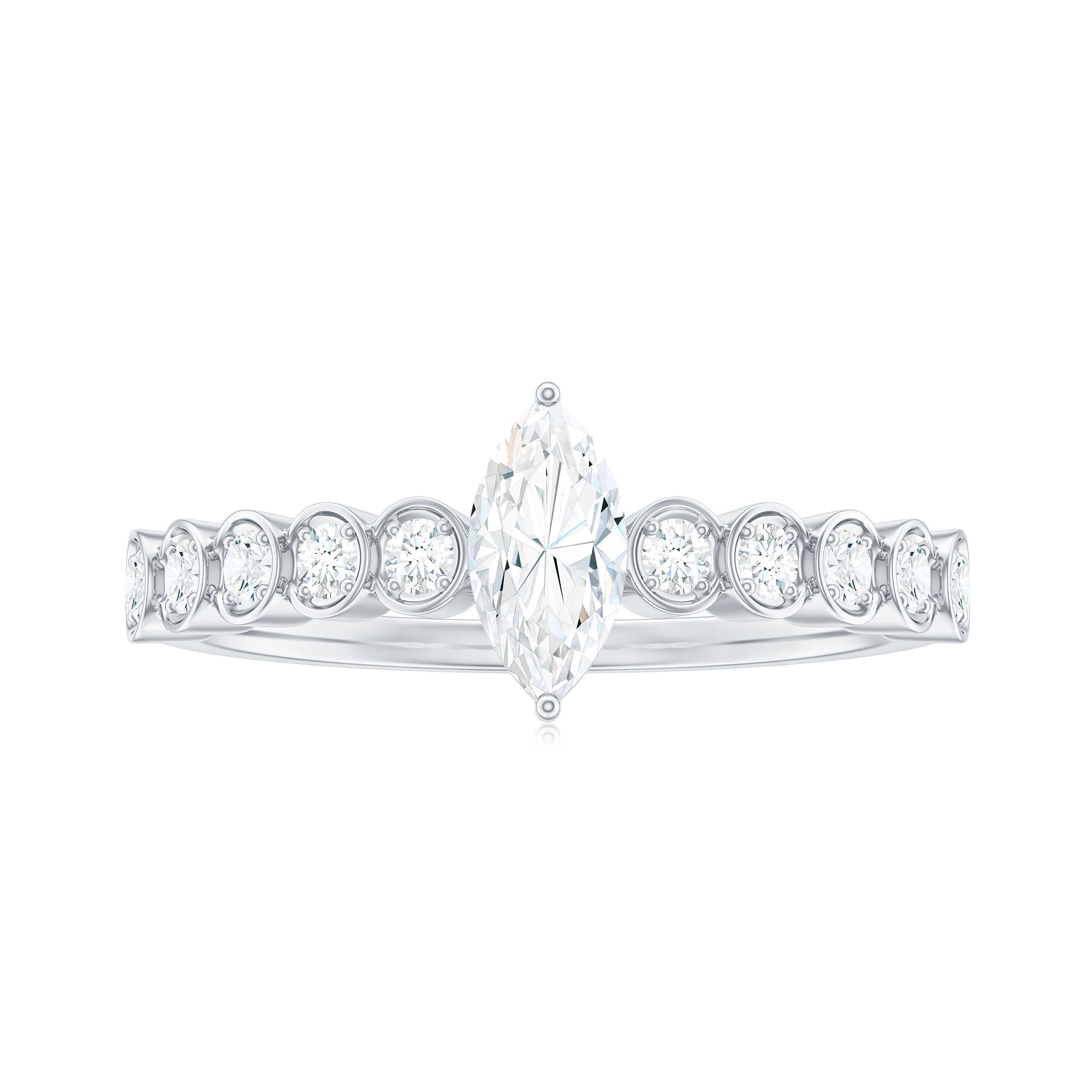 4X8mm Marquise Cut Moissanite Solitaire Engagement Ring with Side Stones