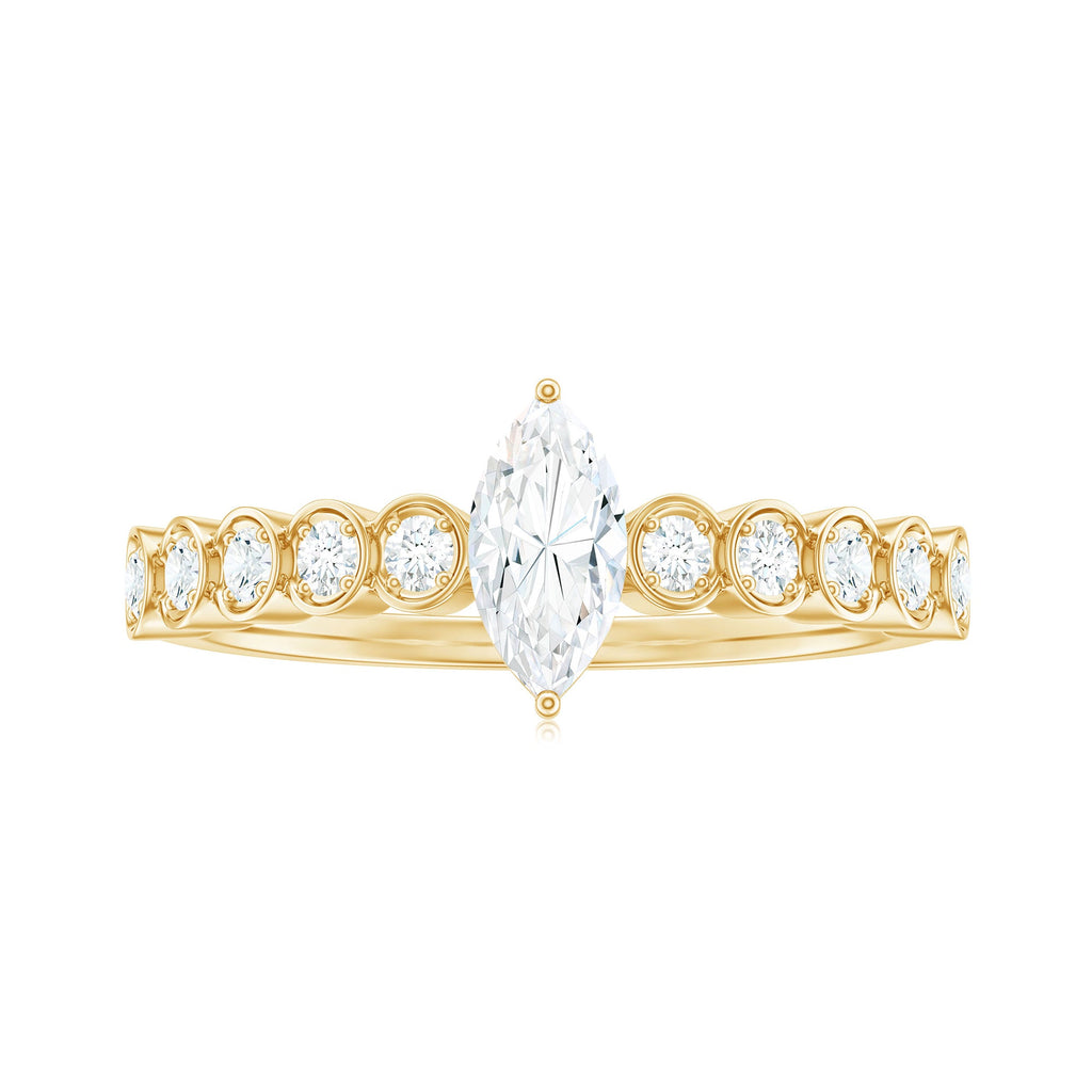 4X8mm Marquise Cut Moissanite Solitaire Engagement Ring with Side Stones