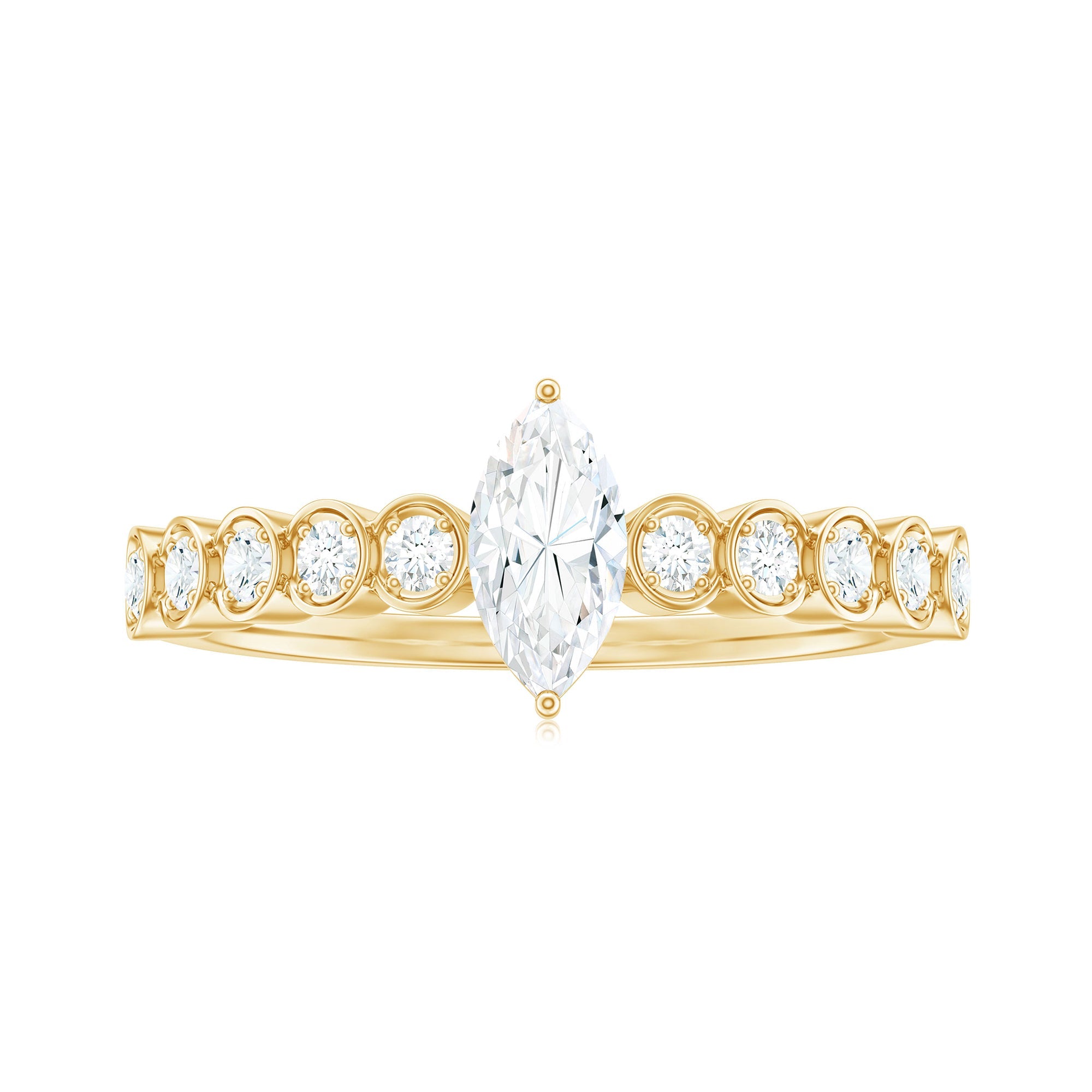 4X8mm Marquise Cut Moissanite Solitaire Engagement Ring with Side Stones