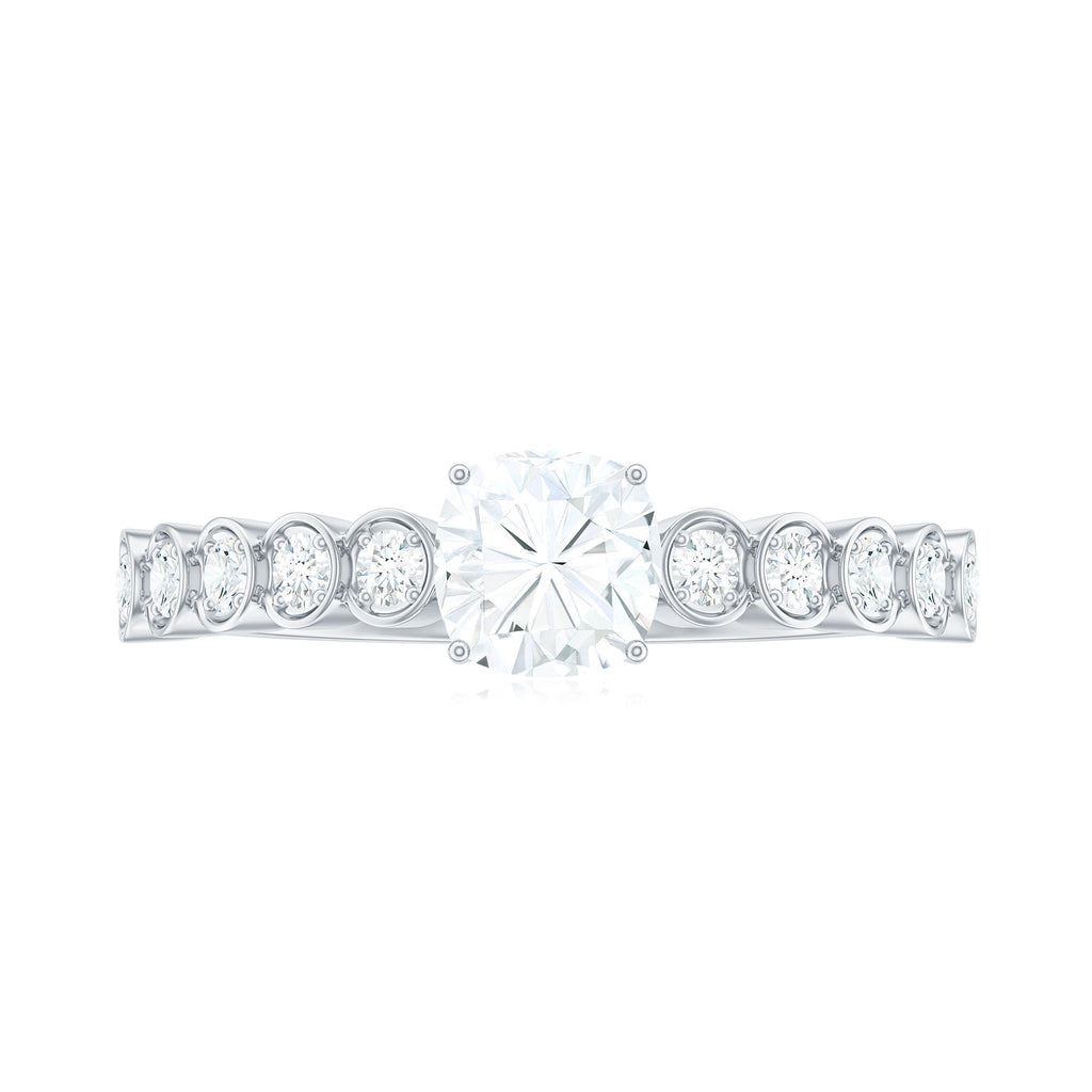 6mm Cushion Cut Moissanite Solitaire Engagement Ring with Side Stones
