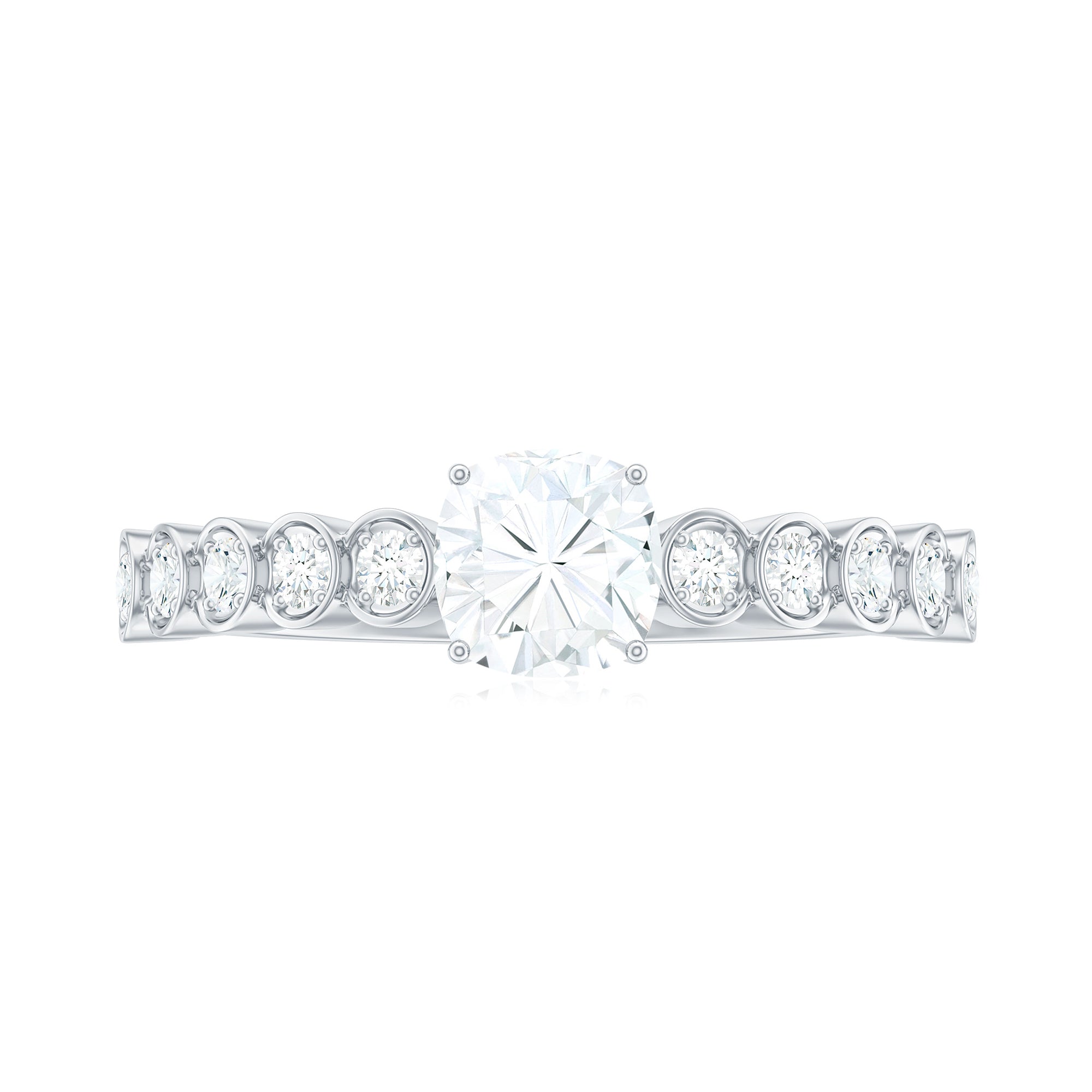6mm Cushion Cut Moissanite Solitaire Engagement Ring with Side Stones