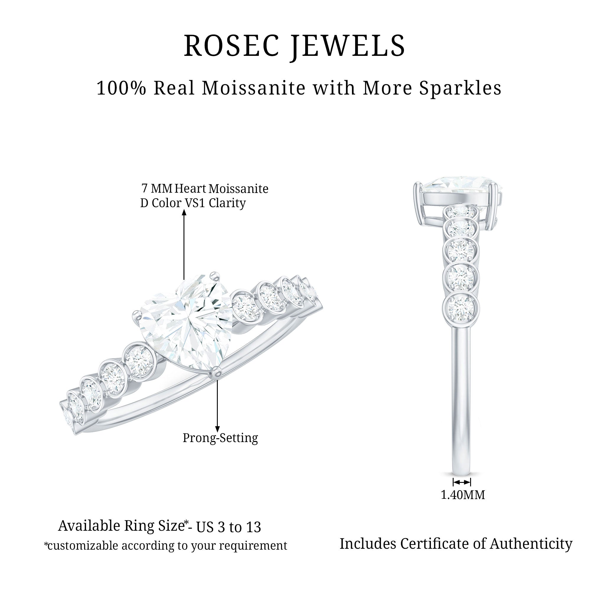 7mm Heart Shape Certified Moissanite Solitaire Engagement Ring