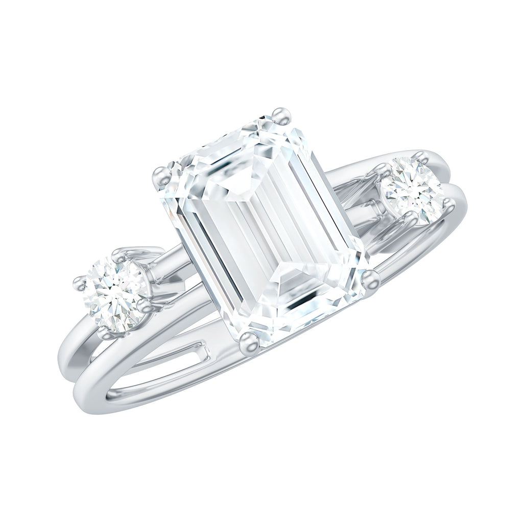 6x8mm Emerald Cut Moissanite Solitaire Double Band Engagement Ring