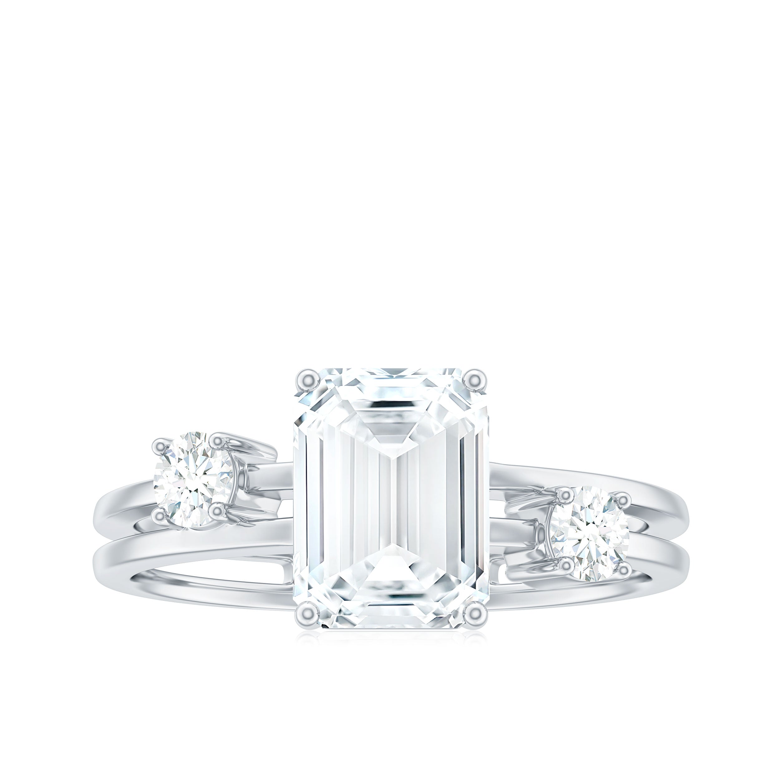 6x8mm Emerald Cut Moissanite Solitaire Double Band Engagement Ring
