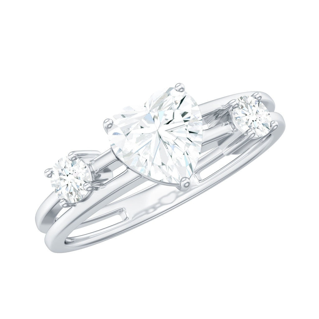 7mm Heart Shape Moissanite Solitaire Double Band Engagement Ring
