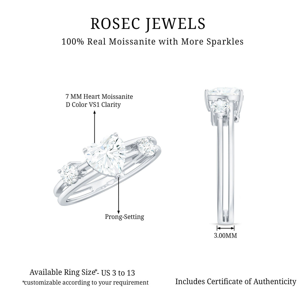 7mm Heart Shape Moissanite Solitaire Double Band Engagement Ring