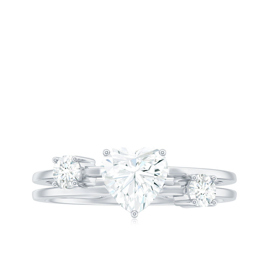 7mm Heart Shape Moissanite Solitaire Double Band Engagement Ring