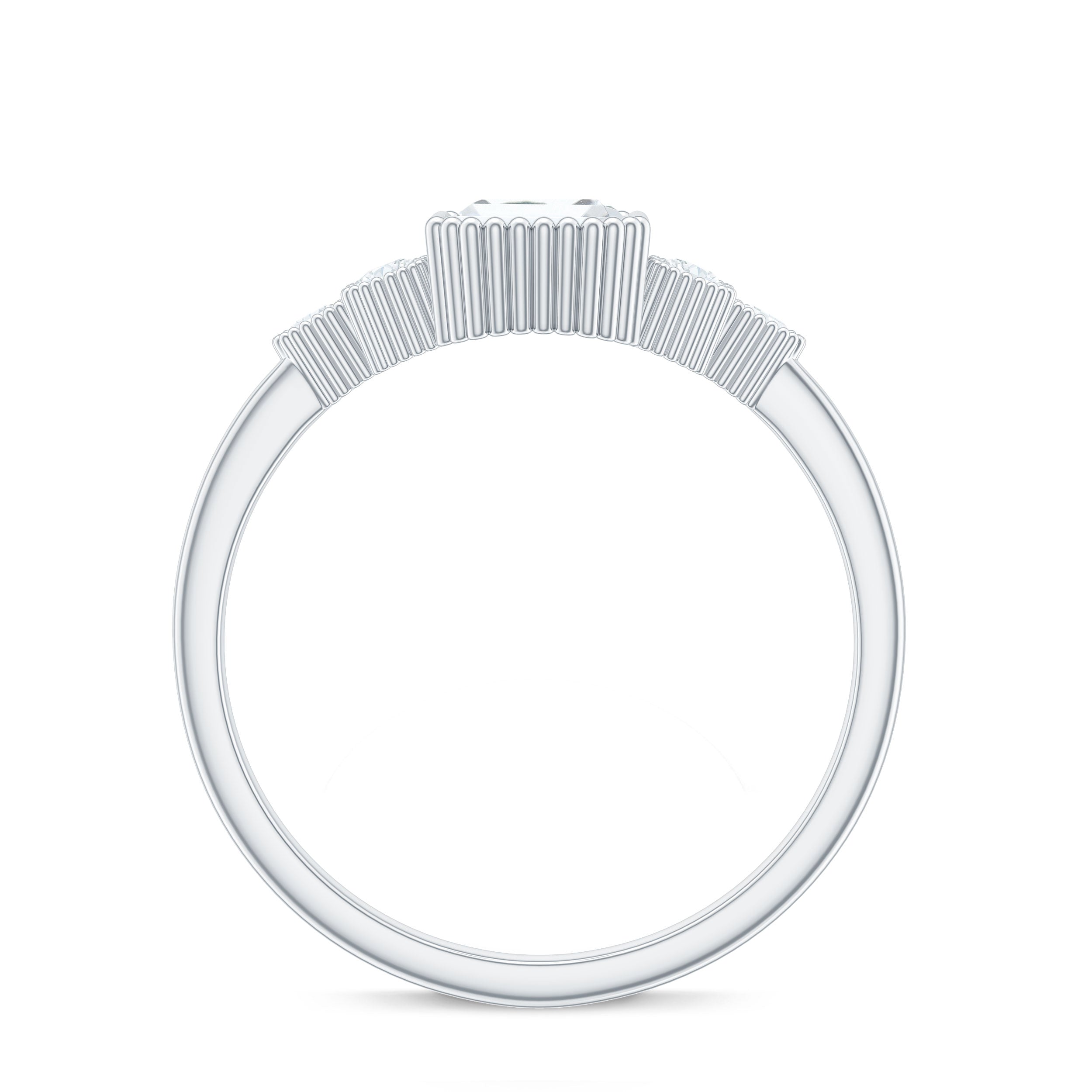 6x8mm Emerald Cut Moissanite Classic Engagement Ring with Beaded Details