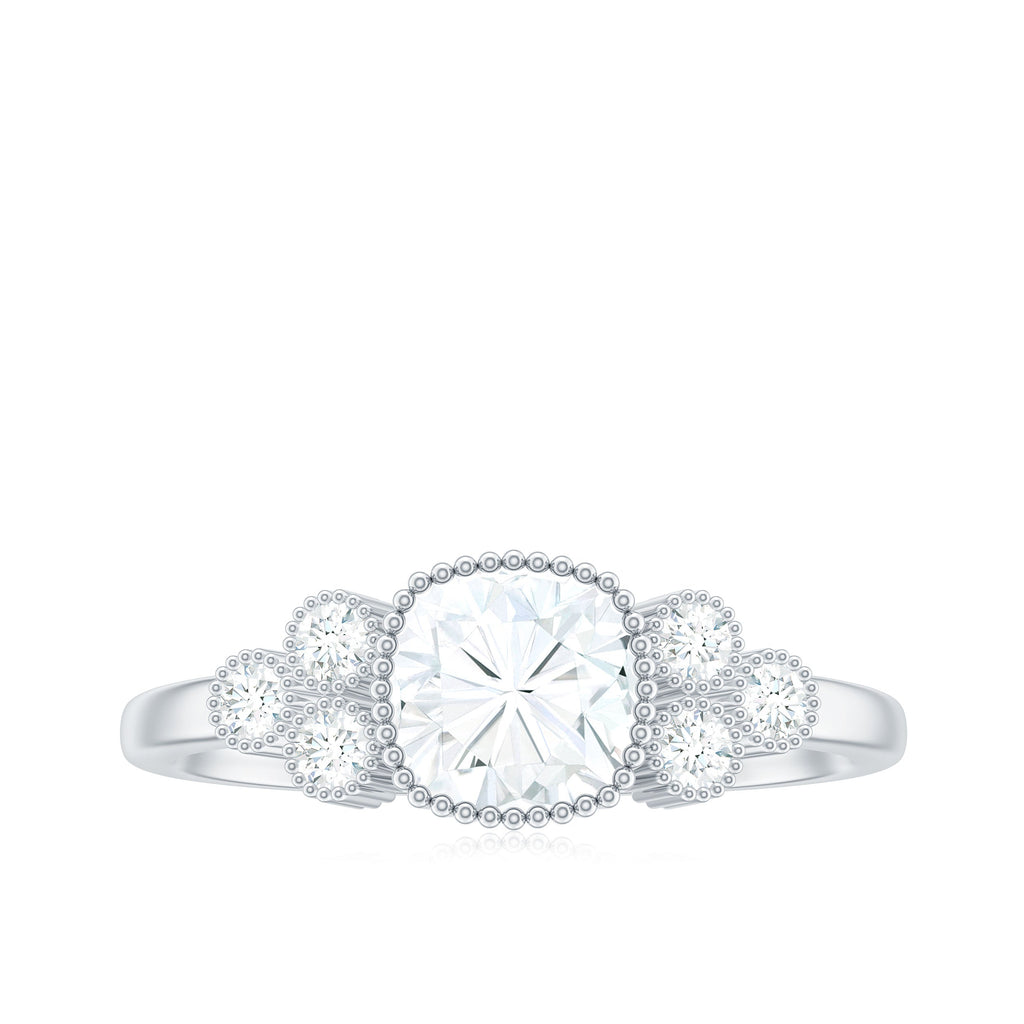 6mm Cushion Cut Moissanite Engagement Ring with Cluster Accent