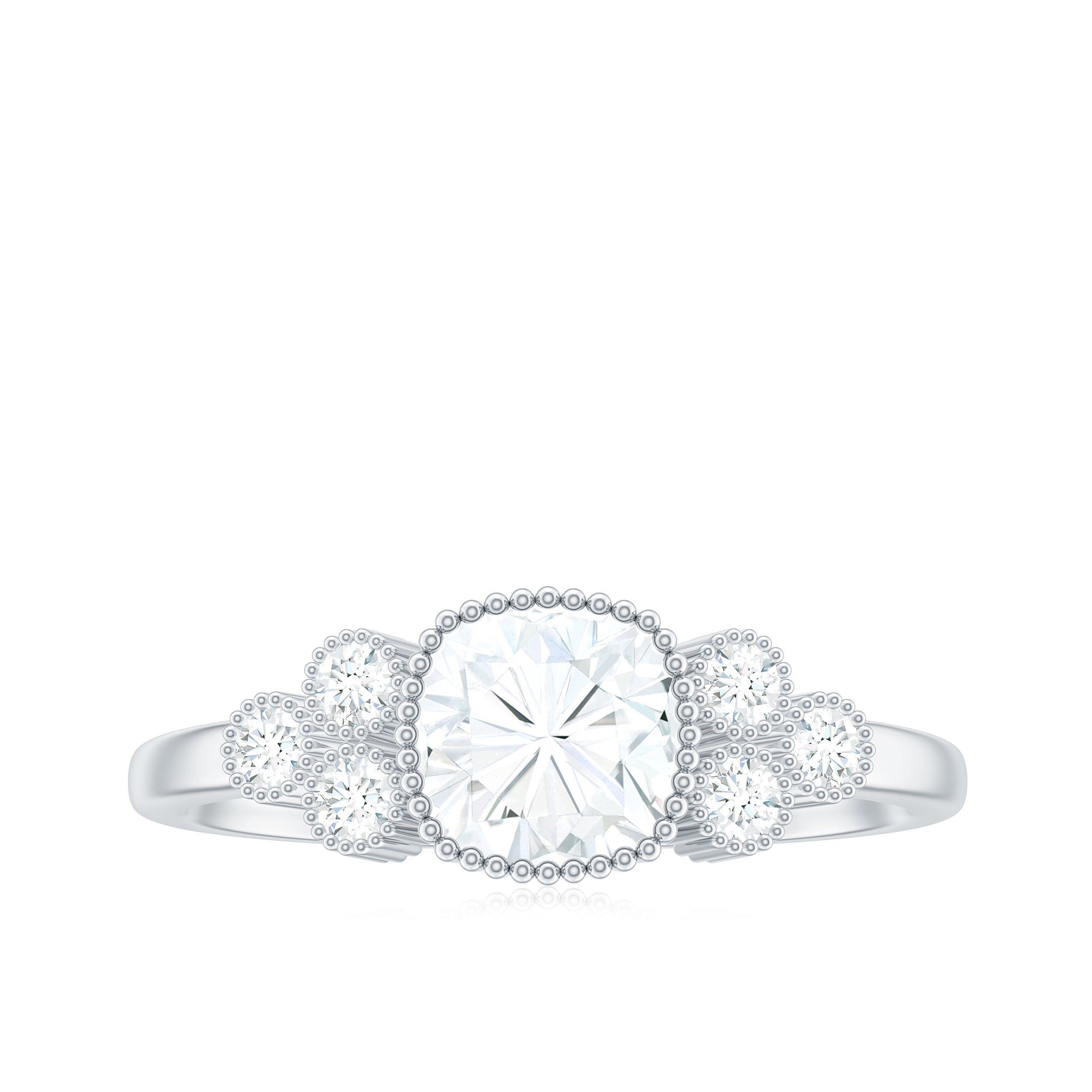 6mm Cushion Cut Moissanite Engagement Ring with Cluster Accent