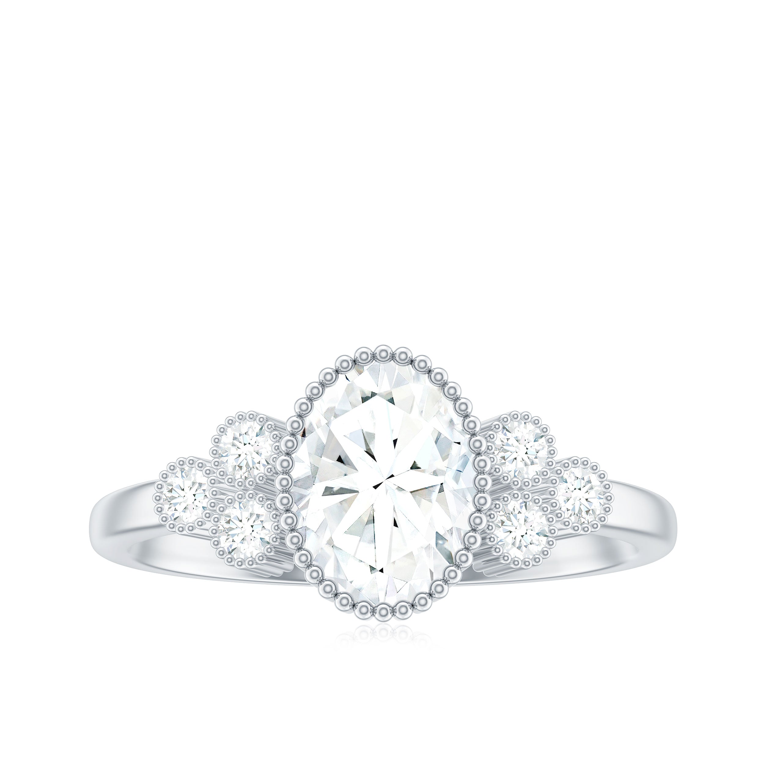 6x8mm Oval Cut Moissanite Classic Engagement Ring with Trio