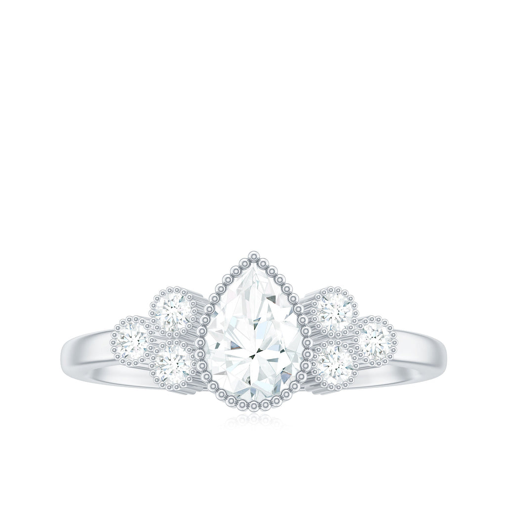 5X7mm Pear Shaped Moissanite Classic Engagement Ring with Beaded Details