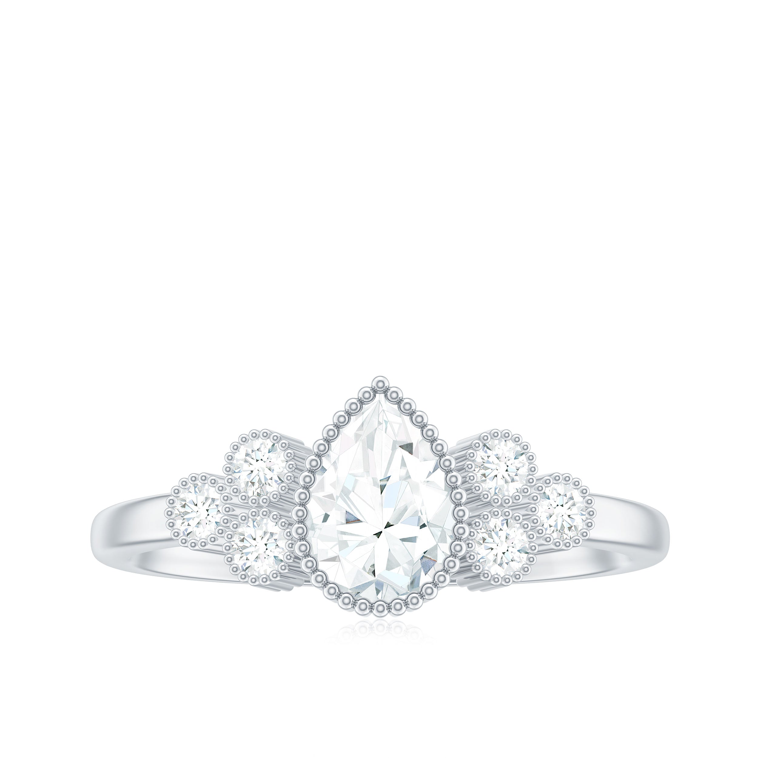 5X7mm Pear Shaped Moissanite Classic Engagement Ring with Beaded Details