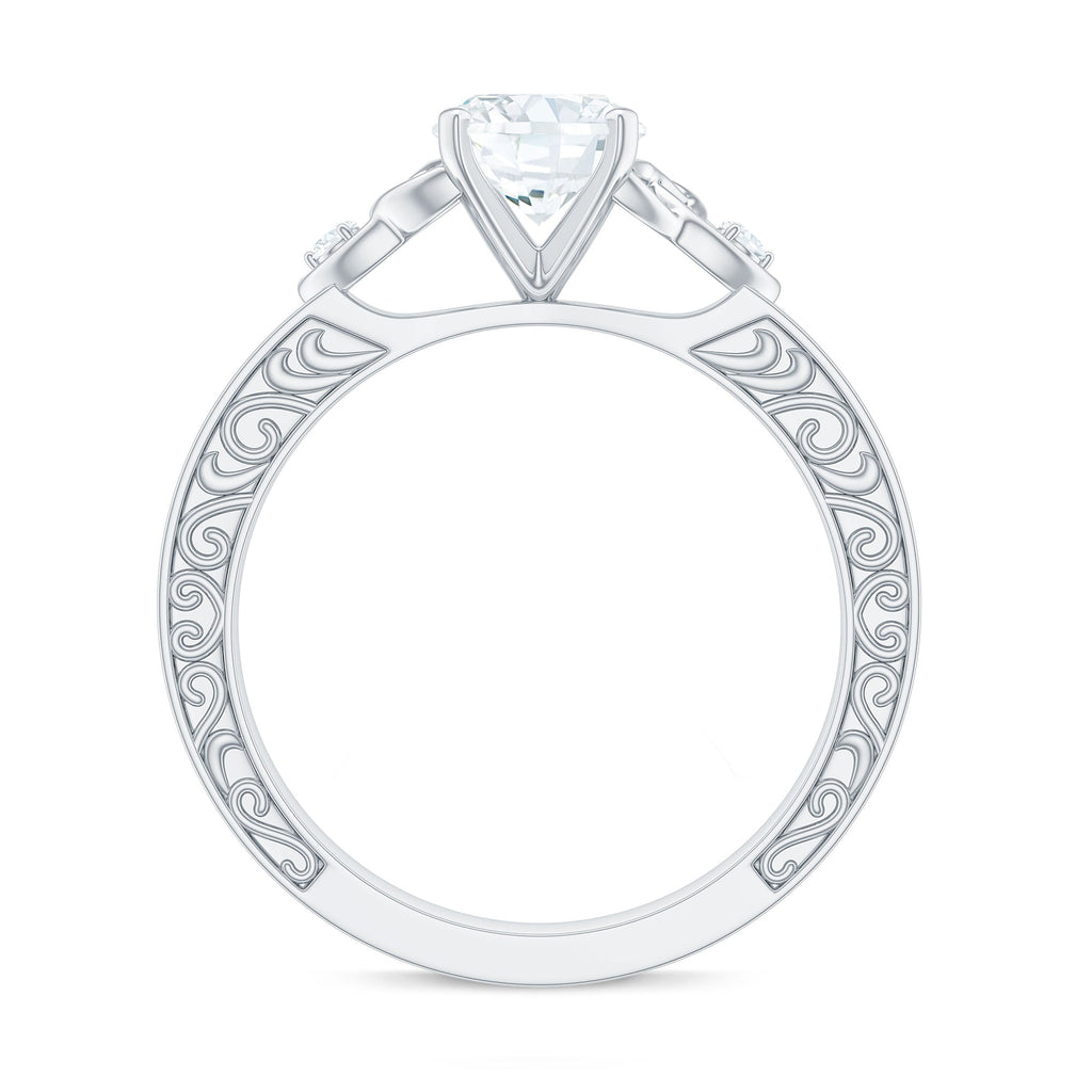 6x8mm Oval Cut Moissanite Celtic Engagement Ring with Engraving Details