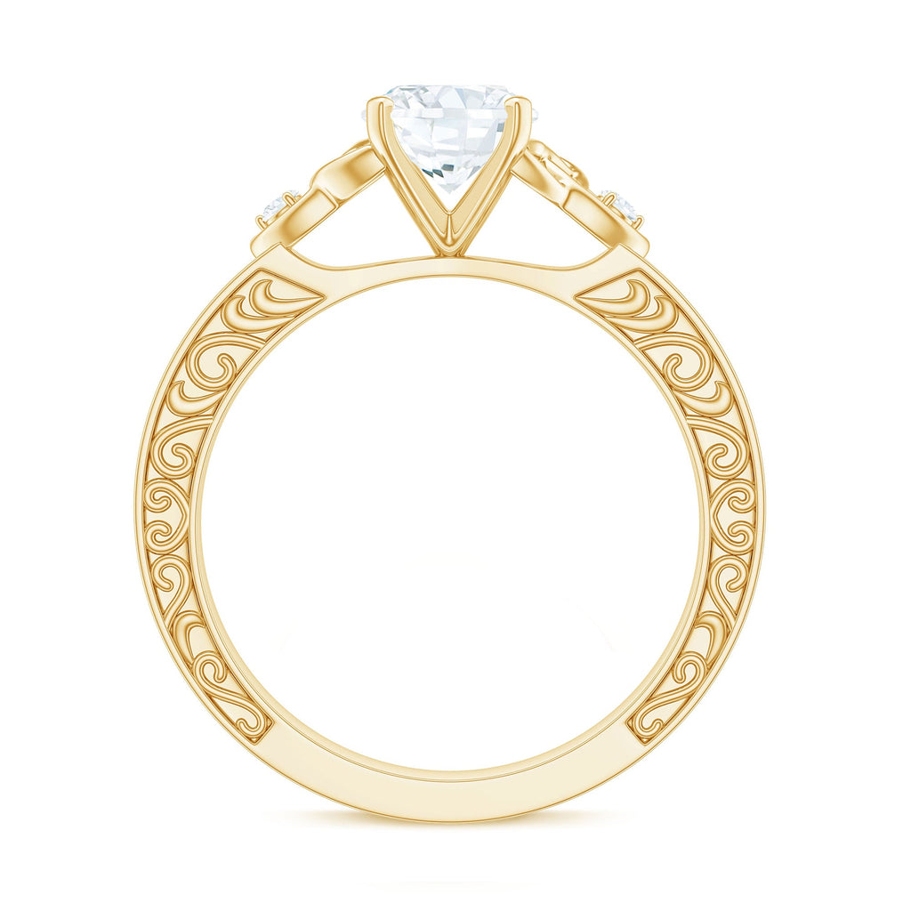 6x8mm Oval Cut Moissanite Celtic Engagement Ring with Engraving Details