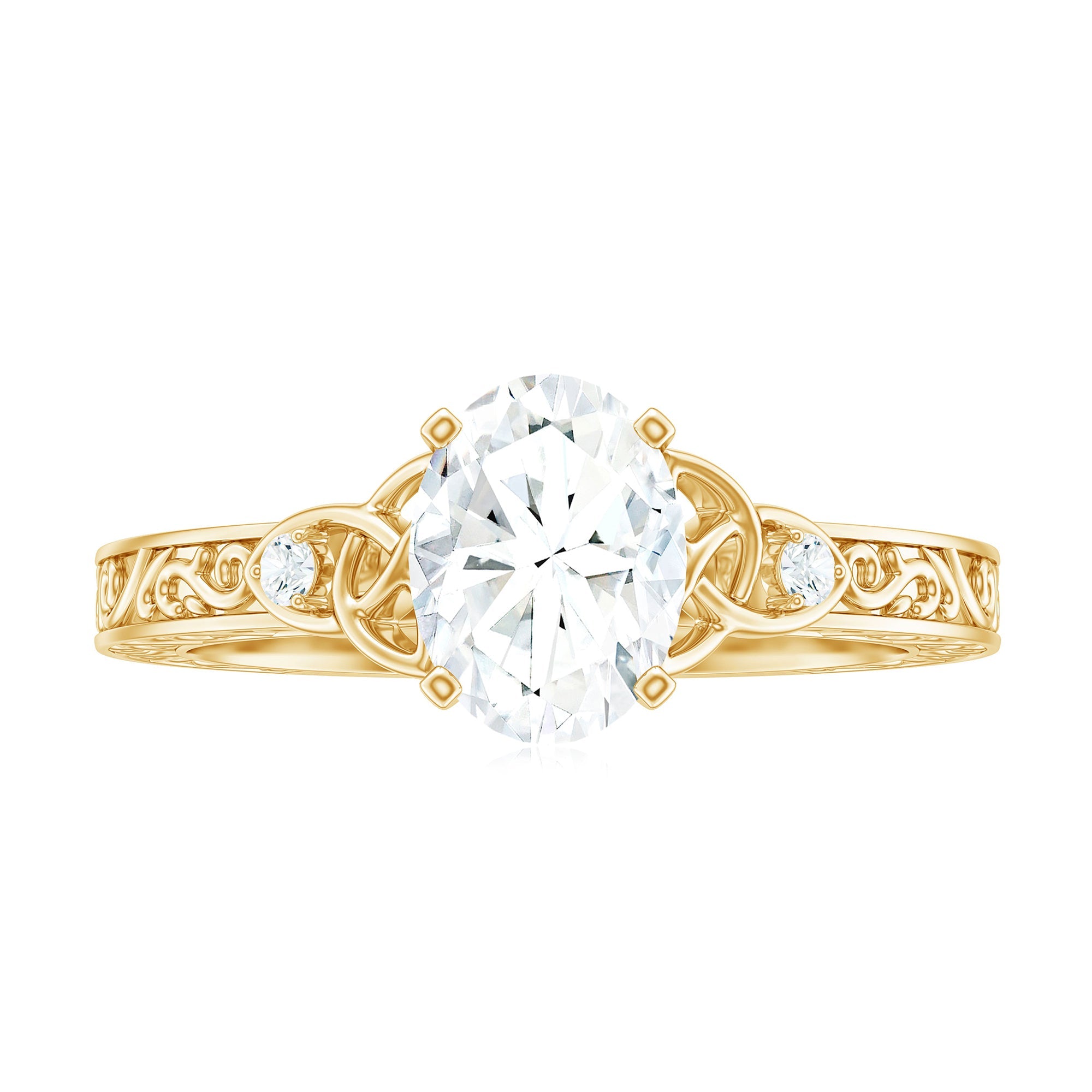 6x8mm Oval Cut Moissanite Celtic Engagement Ring with Engraving Details