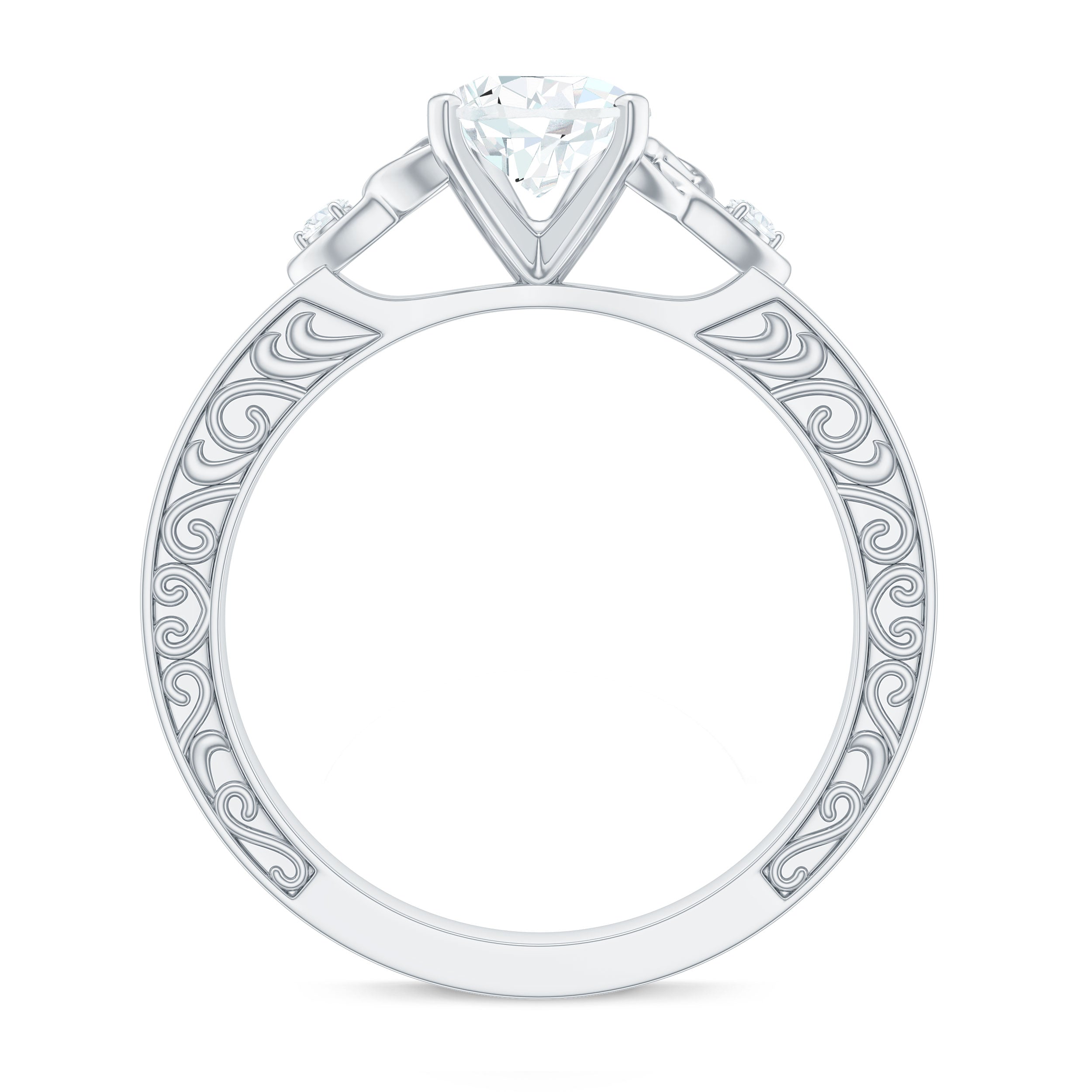 6X8 MM Certified Moissanite Teardrop Solitaire Engagement Ring with Engraved Shank