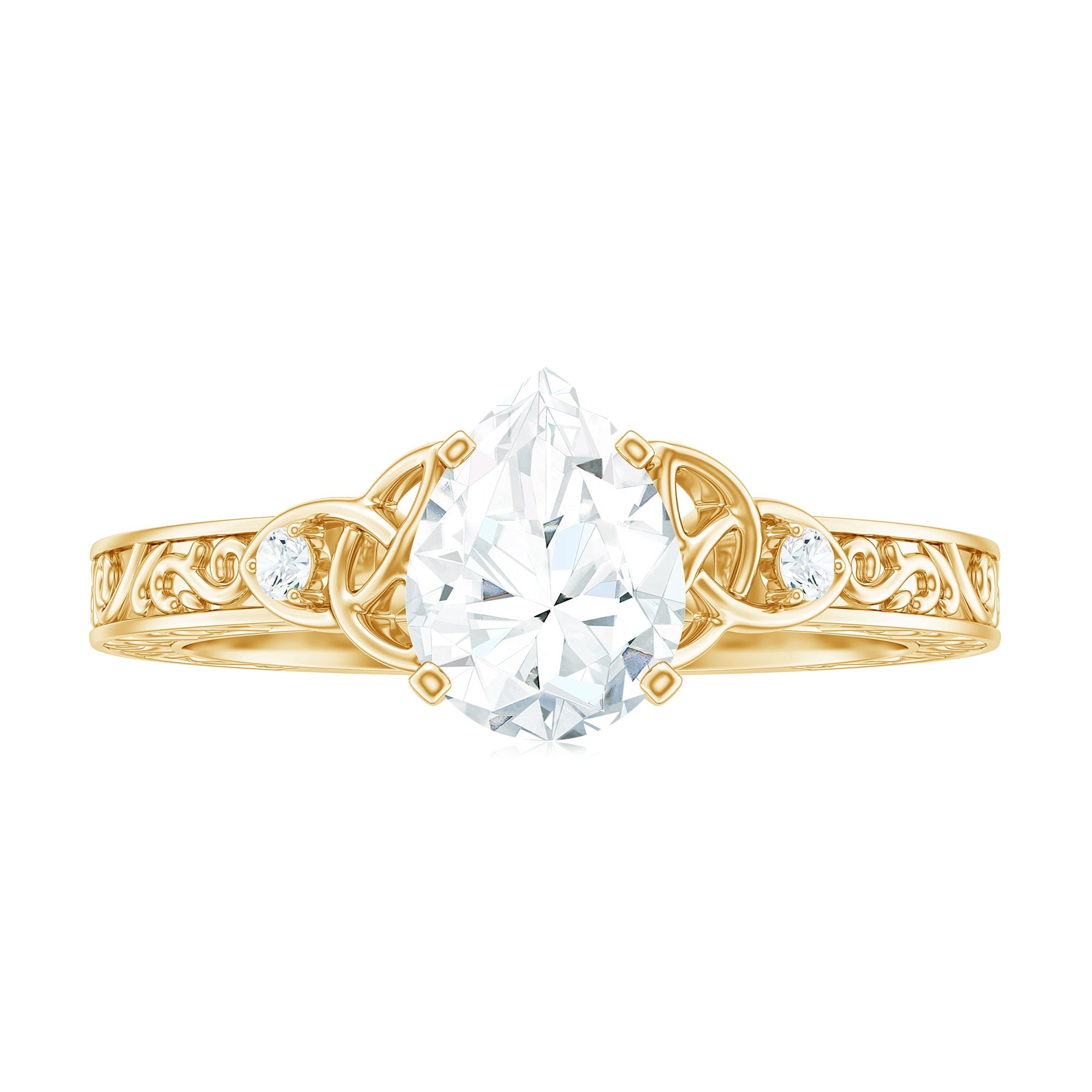 6X8 MM Certified Moissanite Teardrop Solitaire Engagement Ring with Engraved Shank