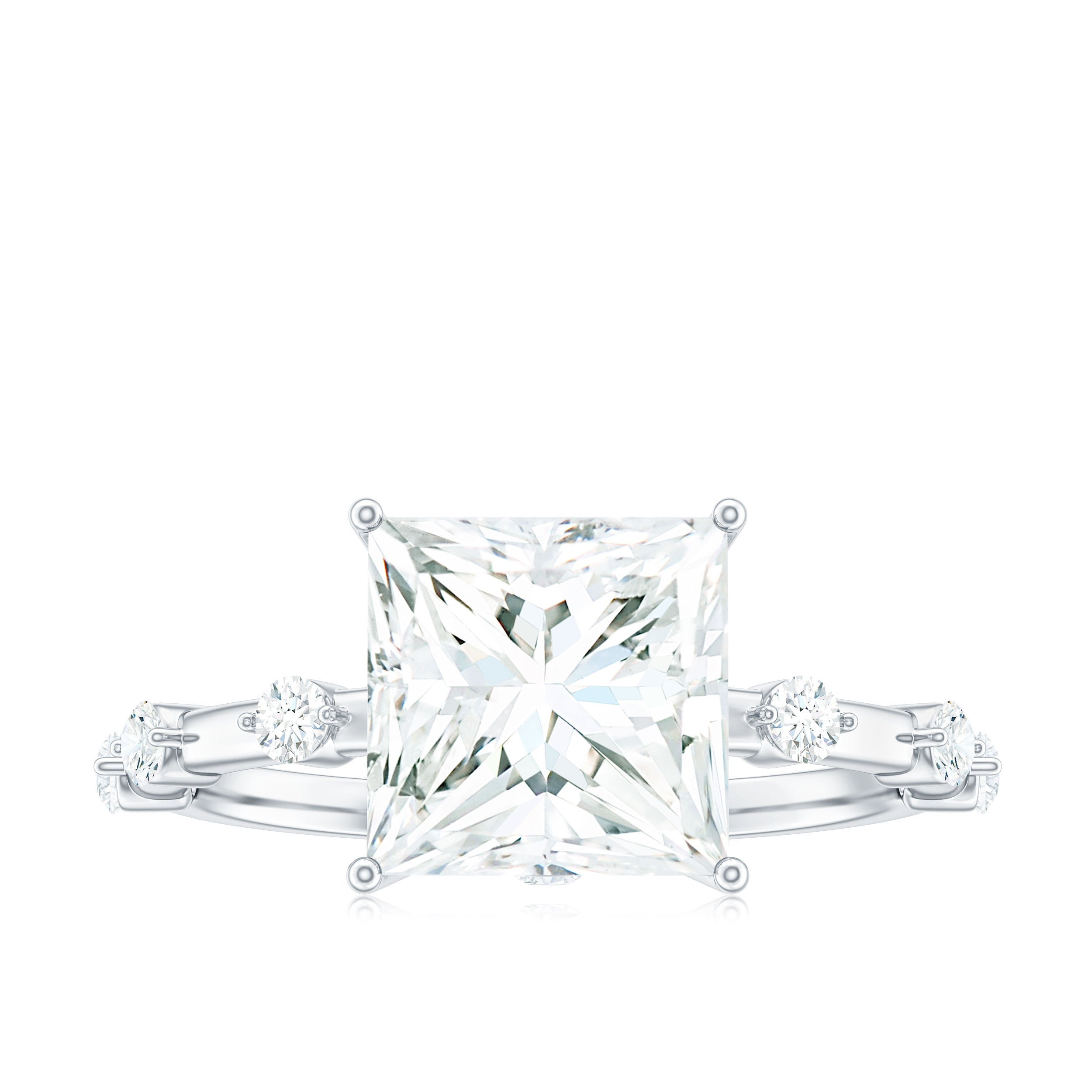 8X8 MM Princess Cut Certified Moissanite Solitaire Engagement Ring