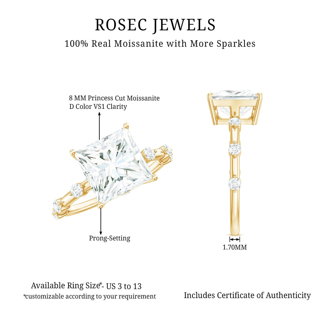 8X8 MM Princess Cut Certified Moissanite Solitaire Engagement Ring