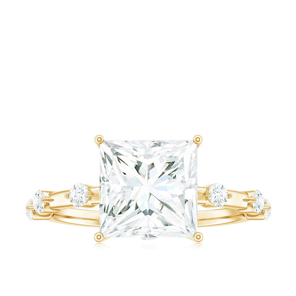 8X8 MM Princess Cut Certified Moissanite Solitaire Engagement Ring