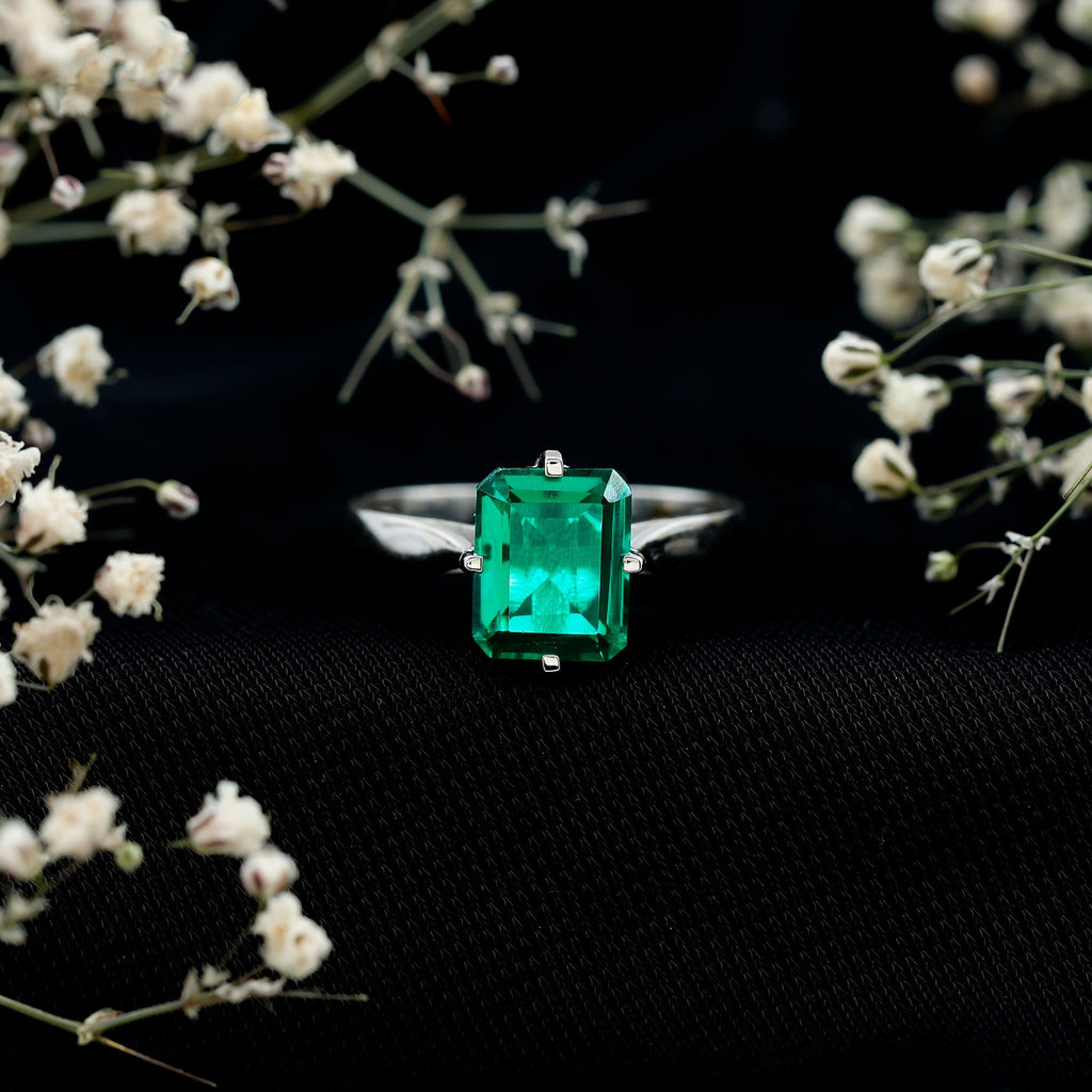 8X10 MM Octagon Lab Grown Emerald Solitaire Engagement Ring